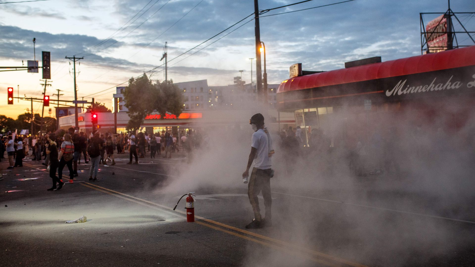 Protesters clash with police during a demonstration over the killing of George Floyd