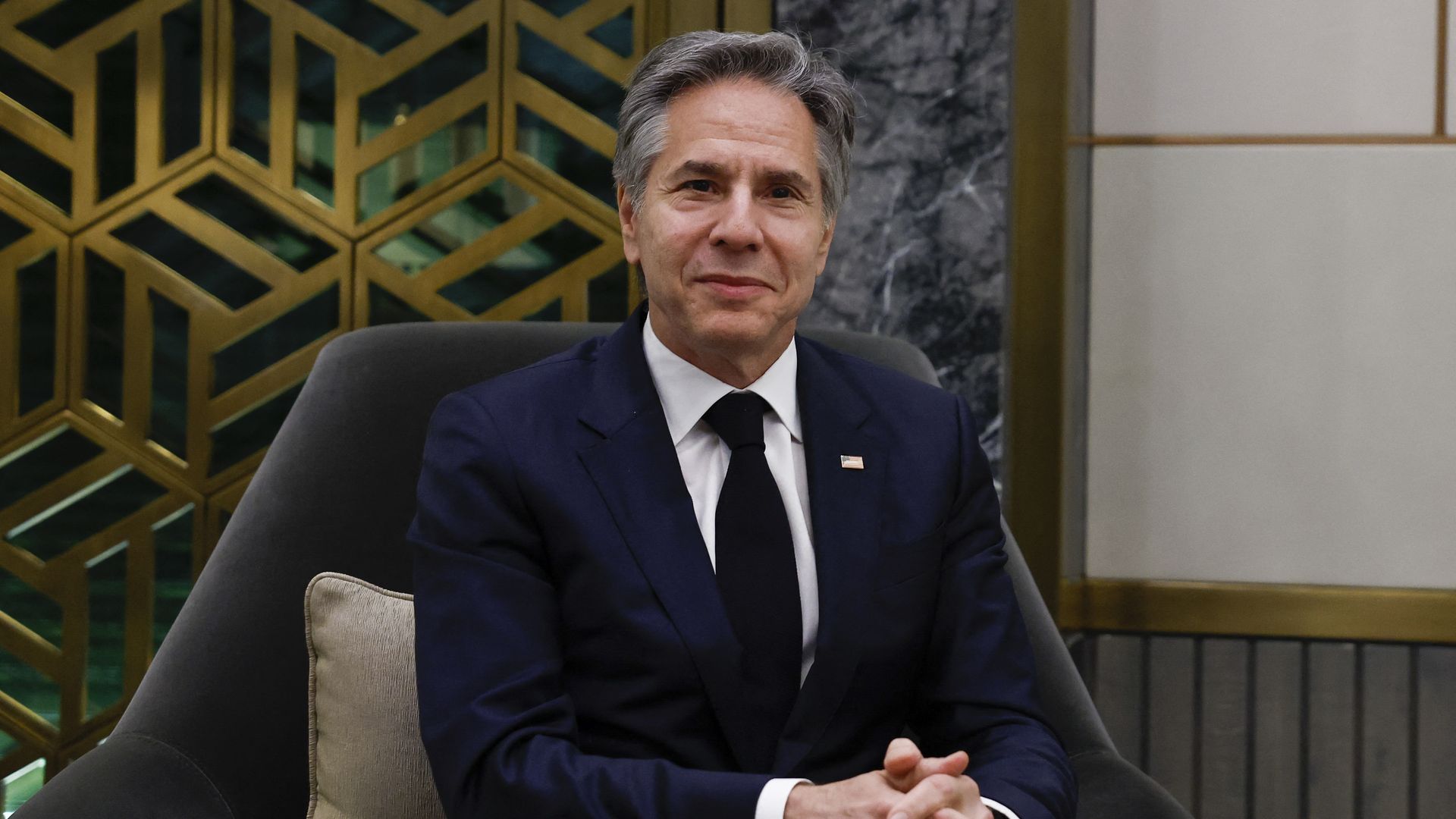 US Secretary of State Antony Blinken meets with Saudi Arabia's Crown Prince Mohammed bin Salman (not pictured) in Jeddah on March 20, 2024.