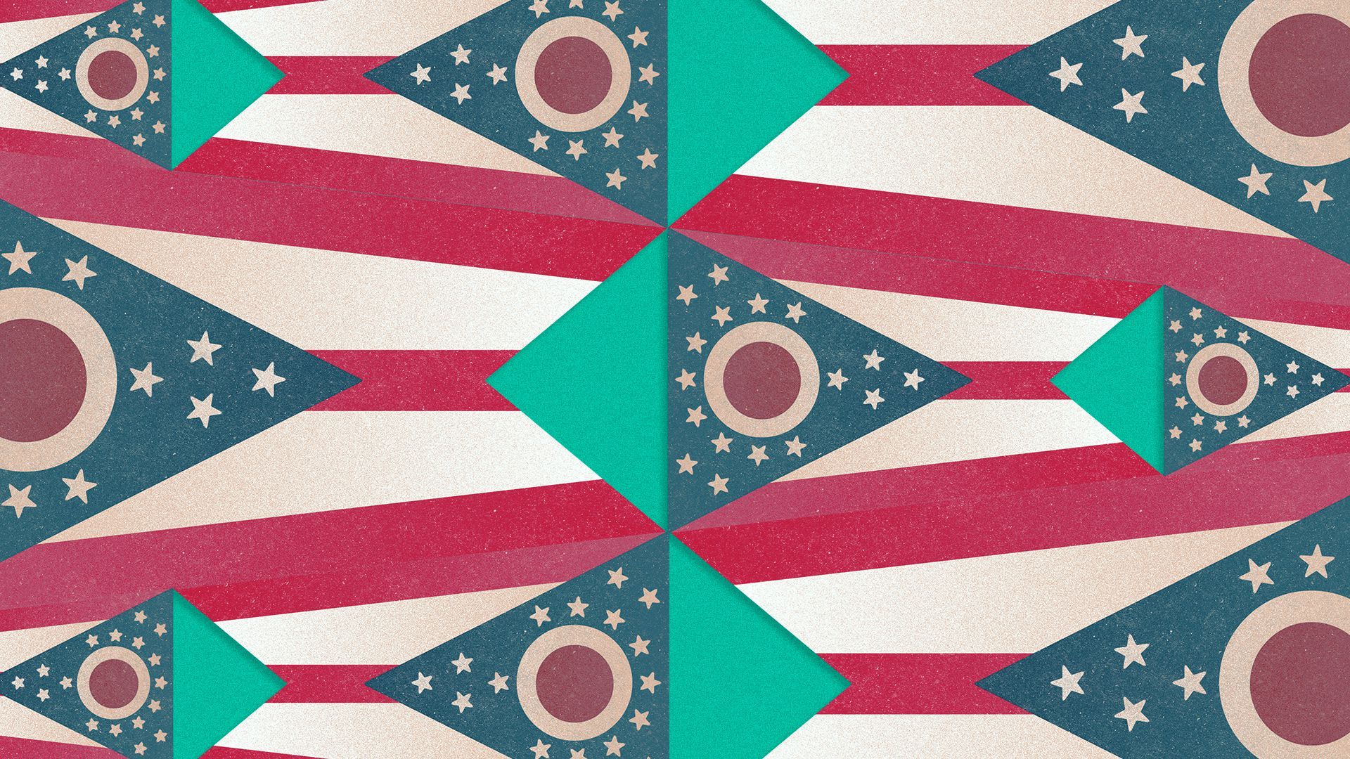 Illustration of a pattern made up of several copies of the Ohio flag.