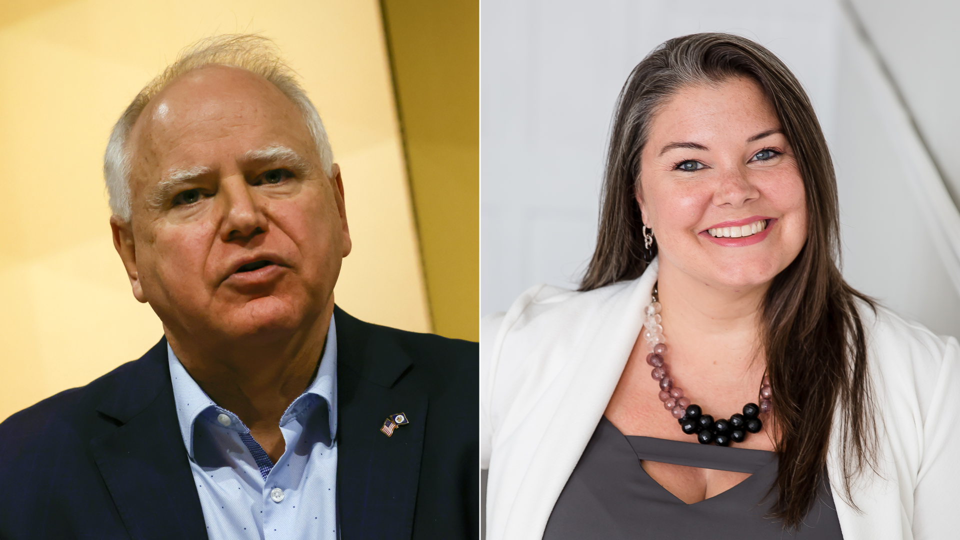 Gov Tim Walz and Erin Dupree in separate head shots