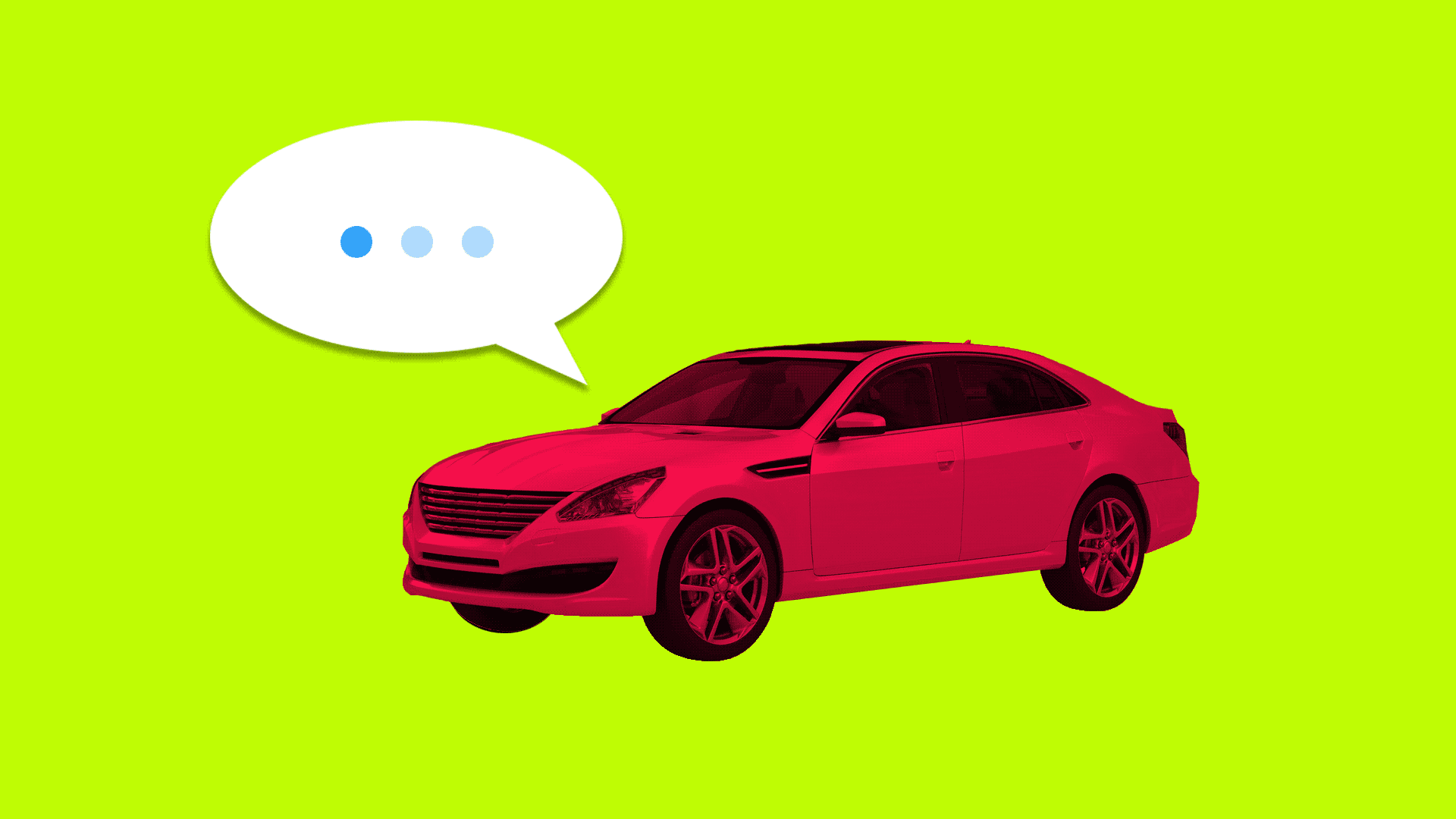 red car with a speech bubble displaying a flashing ellipsis (as in text messaging apps)