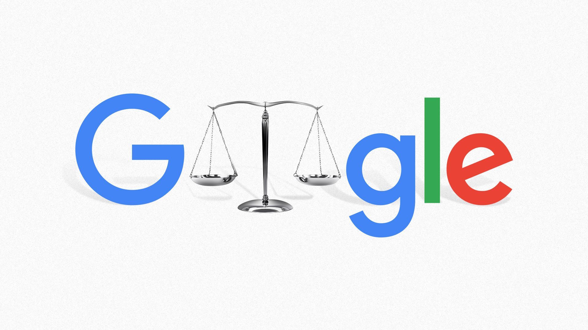 Illustration of the Google logo with scales of justice as the double o's.
