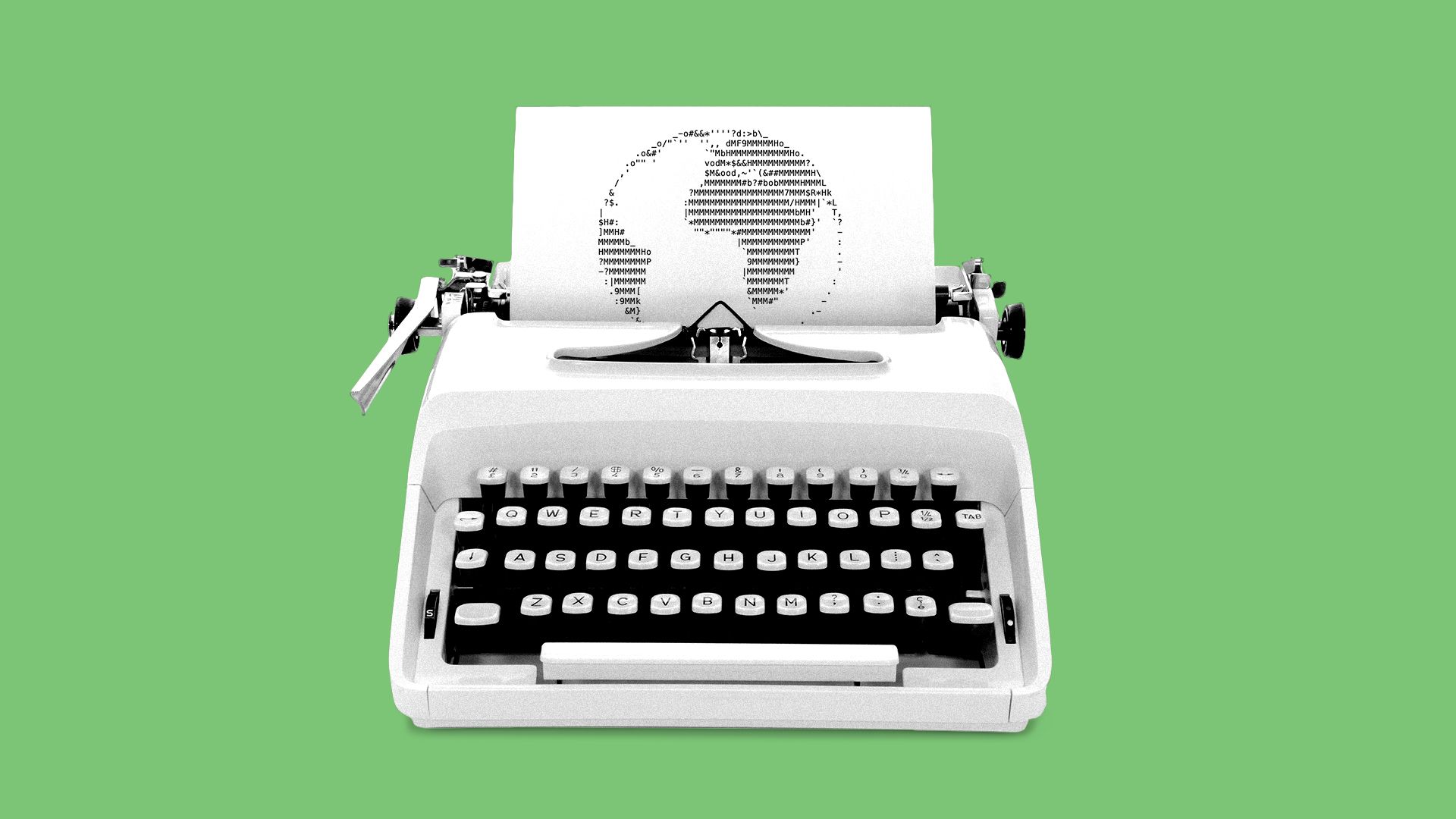 Illustration of a typewriter with ASCII art of the Earth being typed out