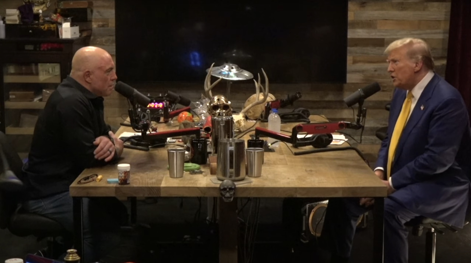 Joe Rogan interviews former President Trump in Austin on Friday. 
