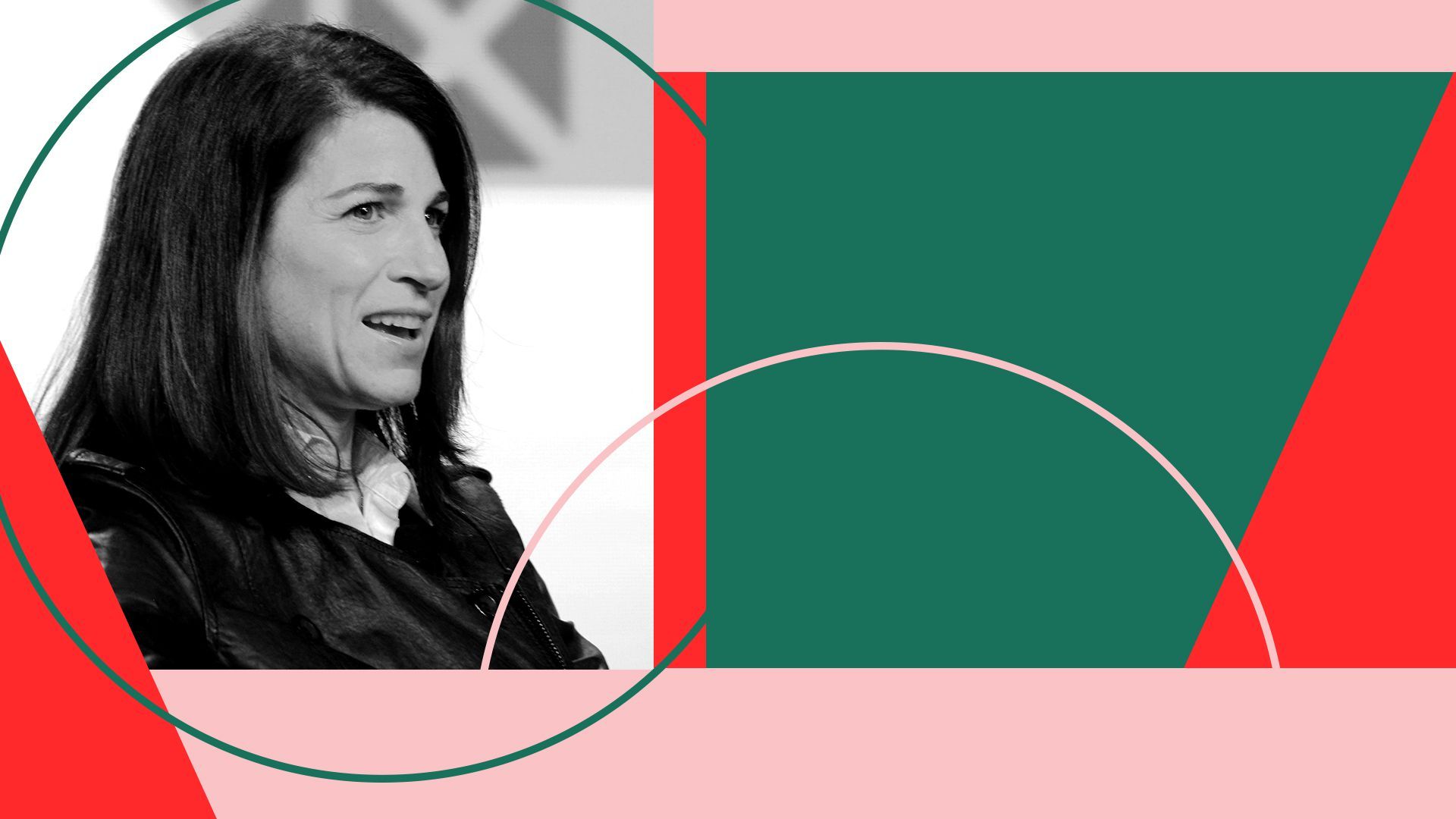 Photo illustration collage of Julie Bornstein and geometric shapes