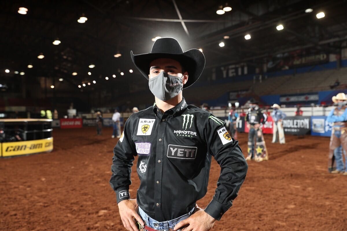 bull rider wearing face mask