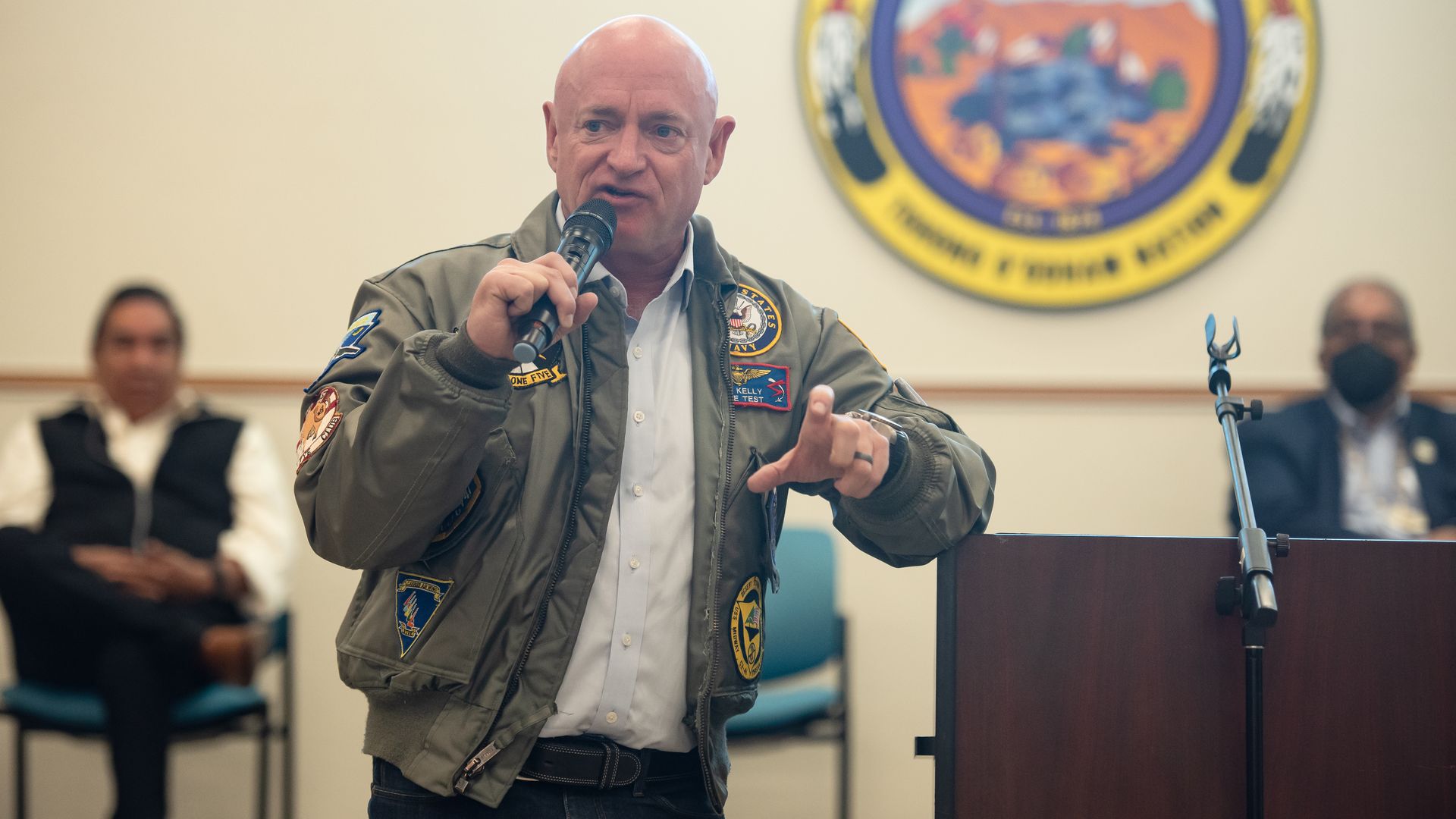 U.S. Sen. Mark Kelly (D-AZ) speaks during a Get Out the Vote Rally at San Xavier District Community Center on October 25, 2022.