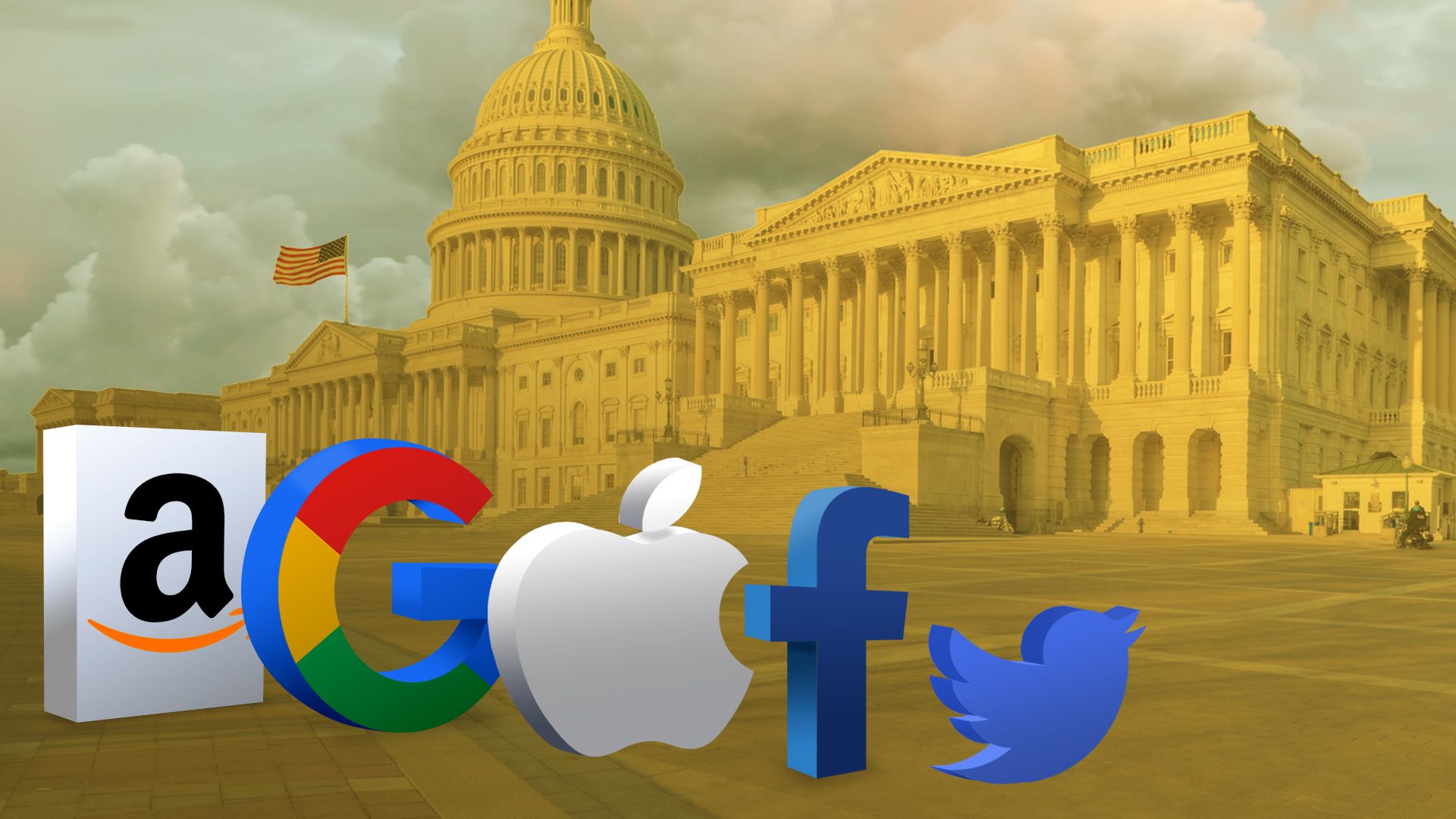 Illustration of tech logos visiting Washington DC