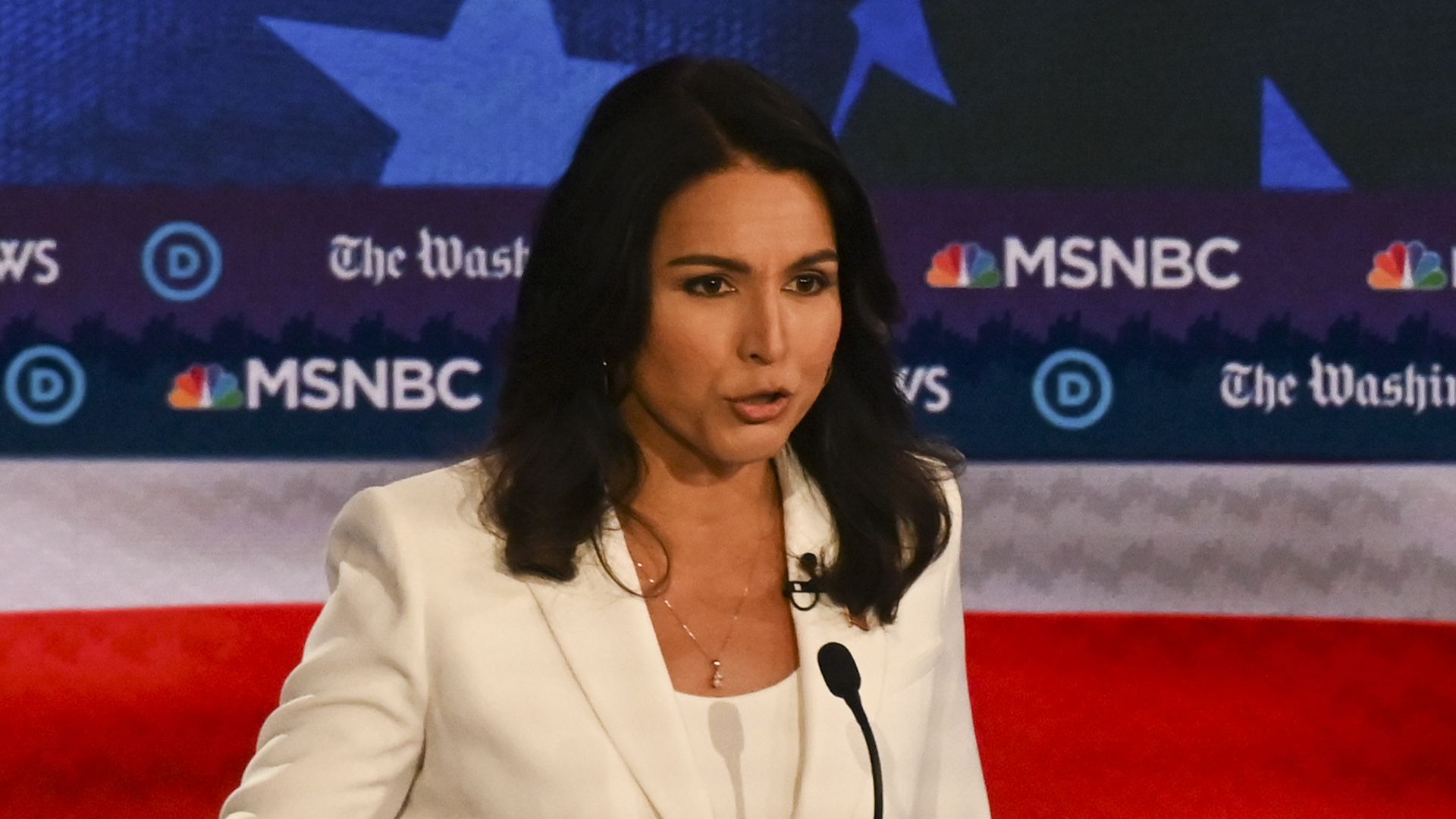 Presidential candidate Rep. Tulsi Gabbard (D-Hawaii) during the Democratic presidential debate at Tyler Perry Studios on Wednesday, November 20, 2019, in Atlanta, Georgia.
