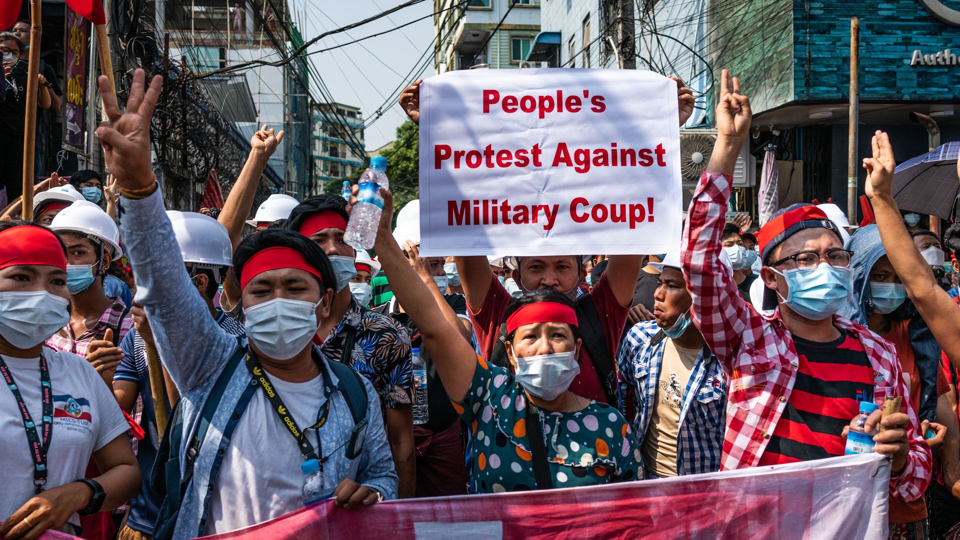 Protesters take to the street against the military coup in Myanmar. Photo: Photo by Getty Images/Getty Images