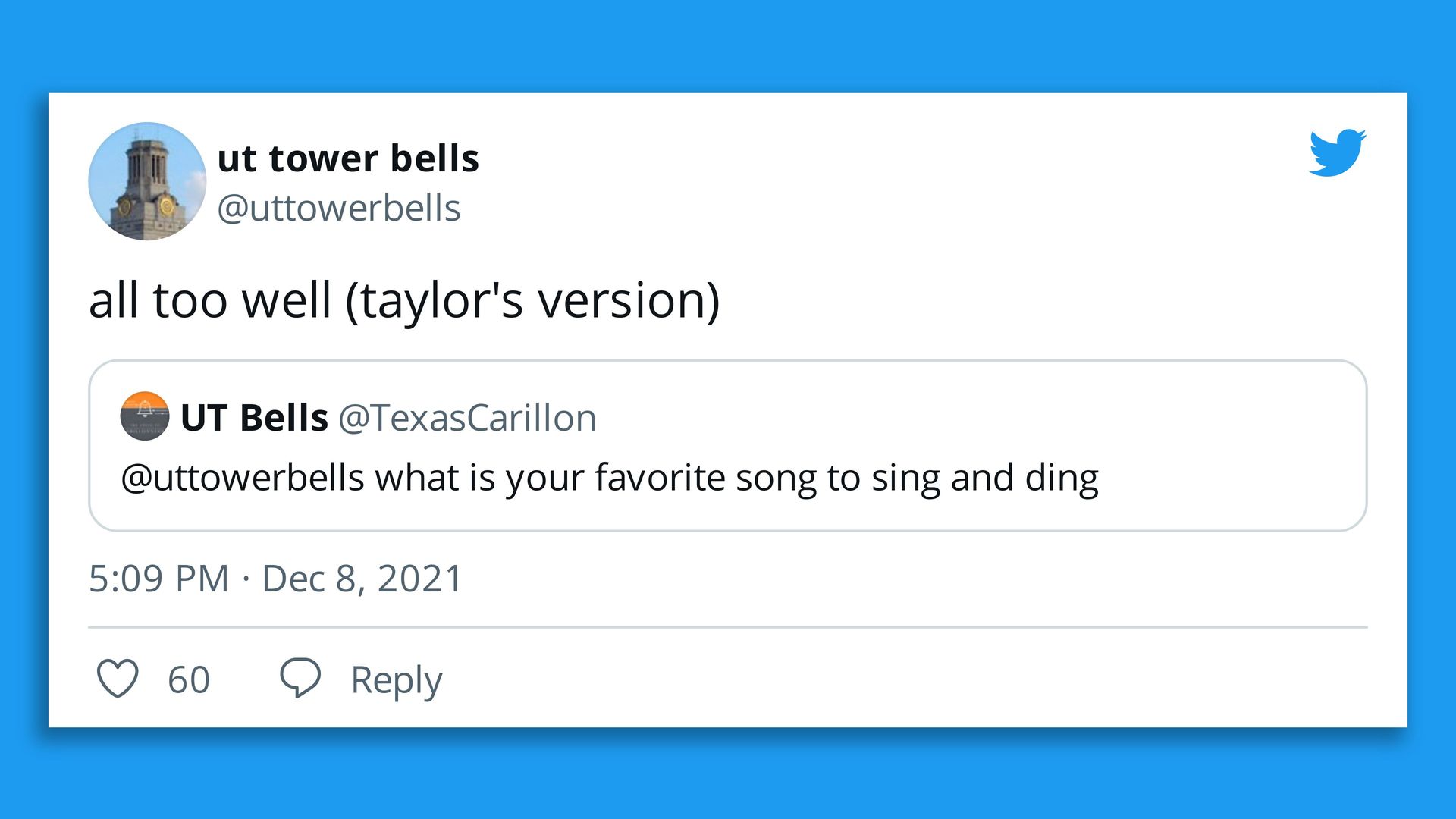 A screenshot of a tweet that reads "all too well (taylor's version).