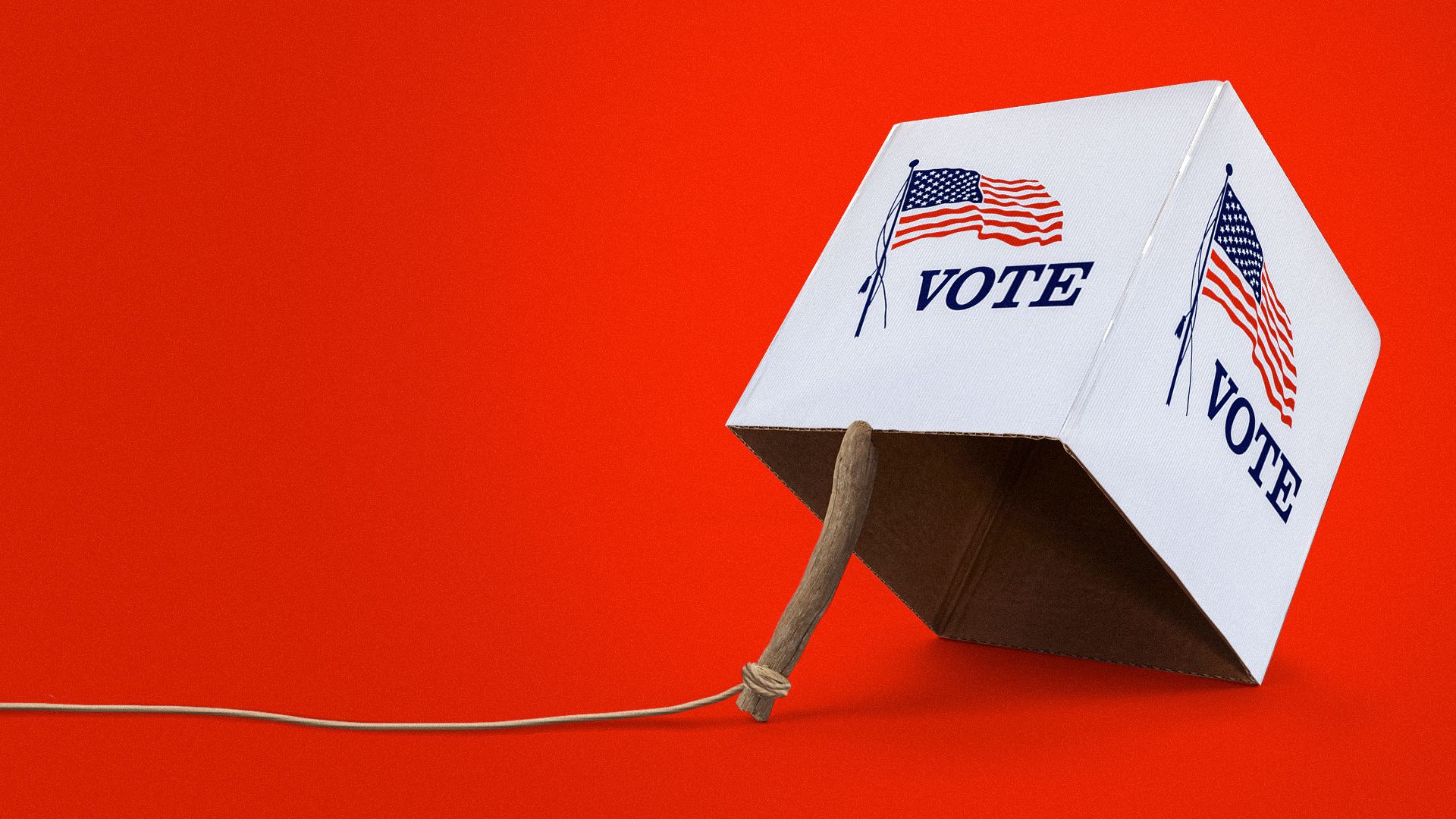Illustration of a voting booth stylized as a box trap.