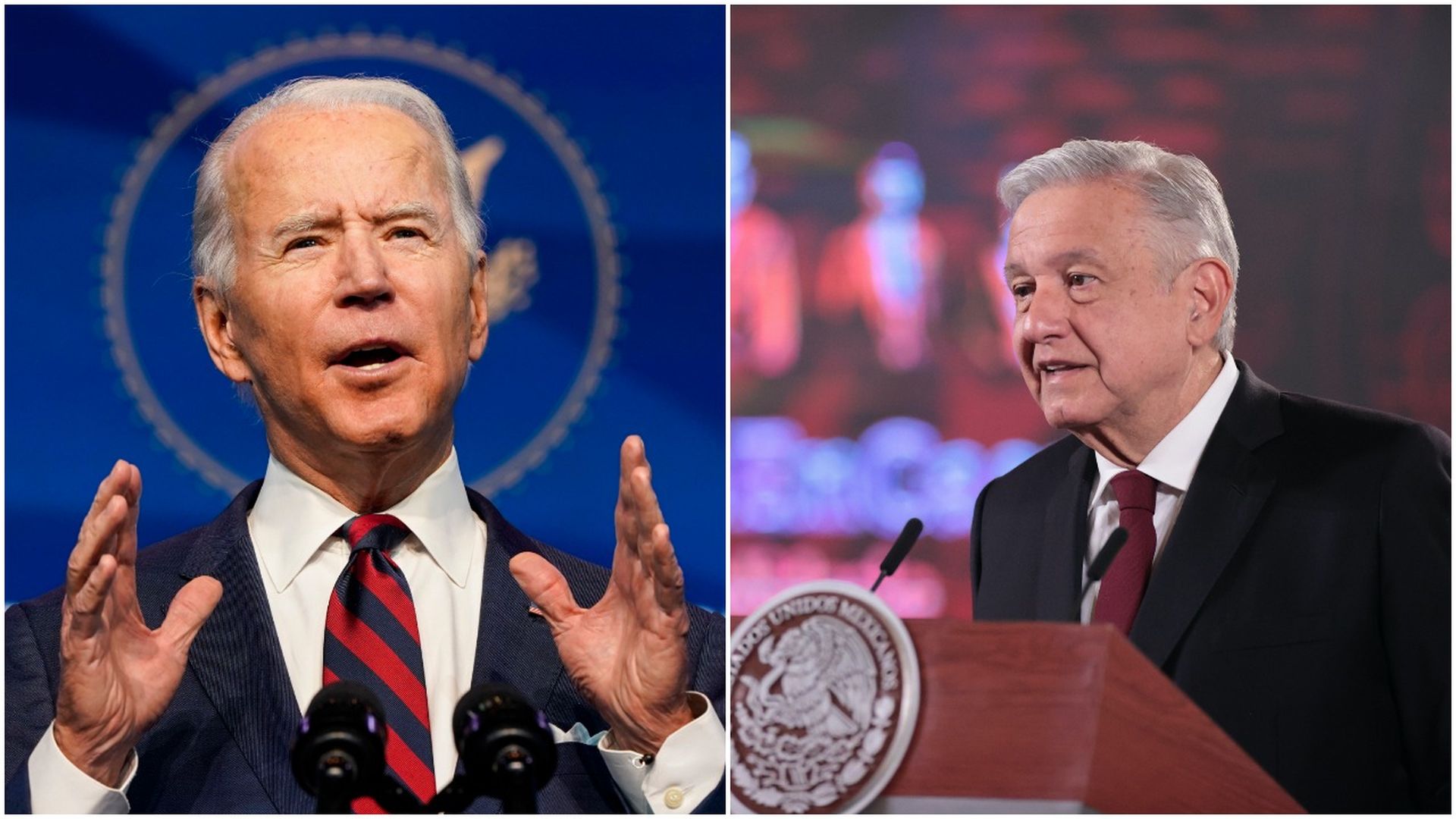 Combination images of President-elect Joe Biden and Mexican President Andrés Manuel López Obrador