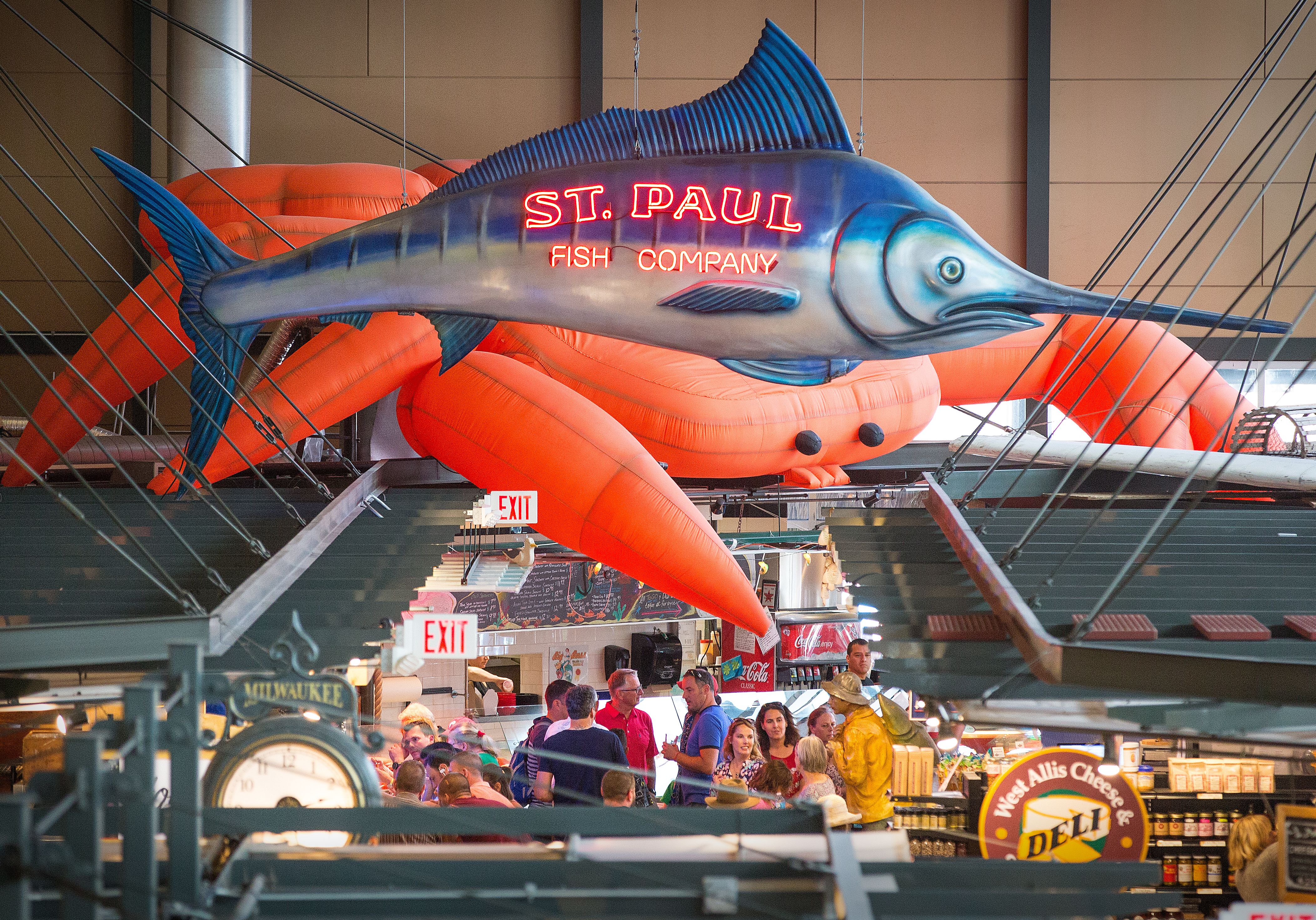 St. Paul Fish Company, complete with Oyster bar and restaurant, sells fresh seafood at the Milwaukee Public Market