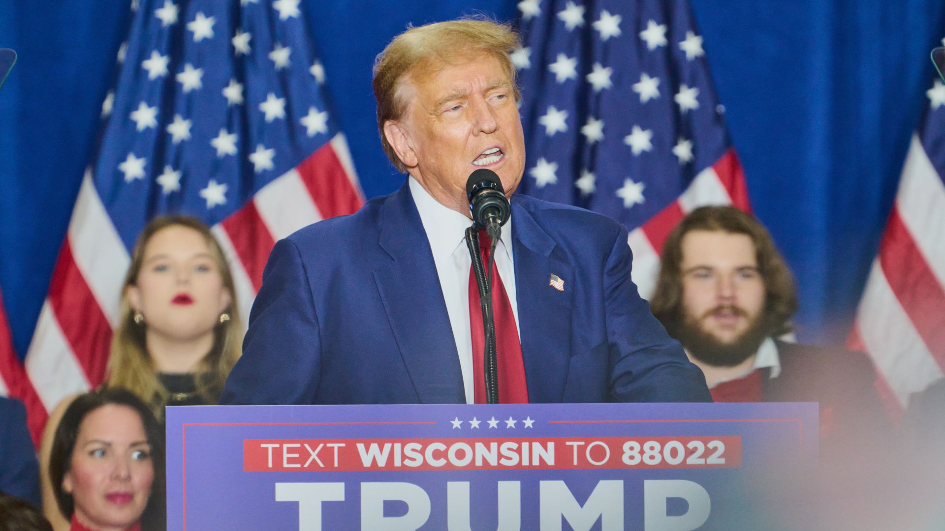 Former President Trump speaking in Green Bay, Wisconsin, on April 2.