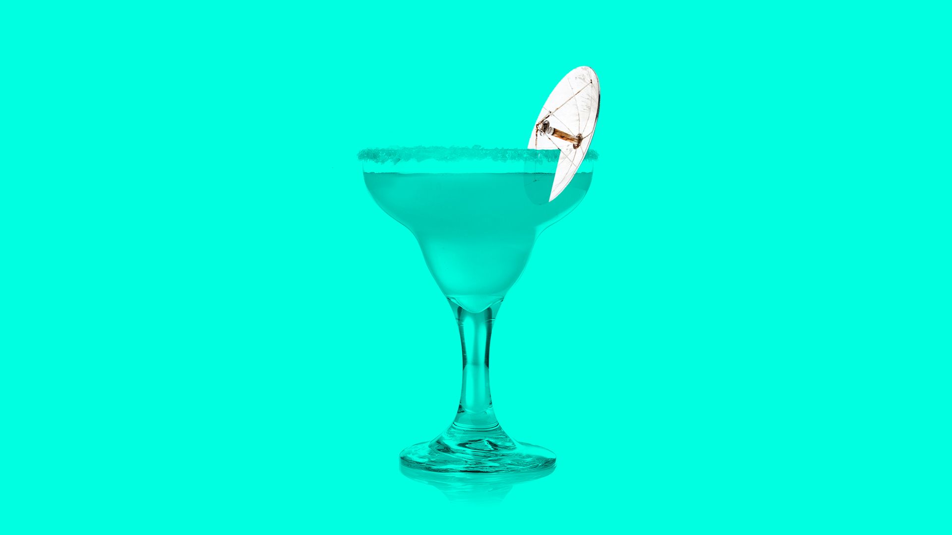 Illustration of a satellite dish on the side of a cocktail glass
