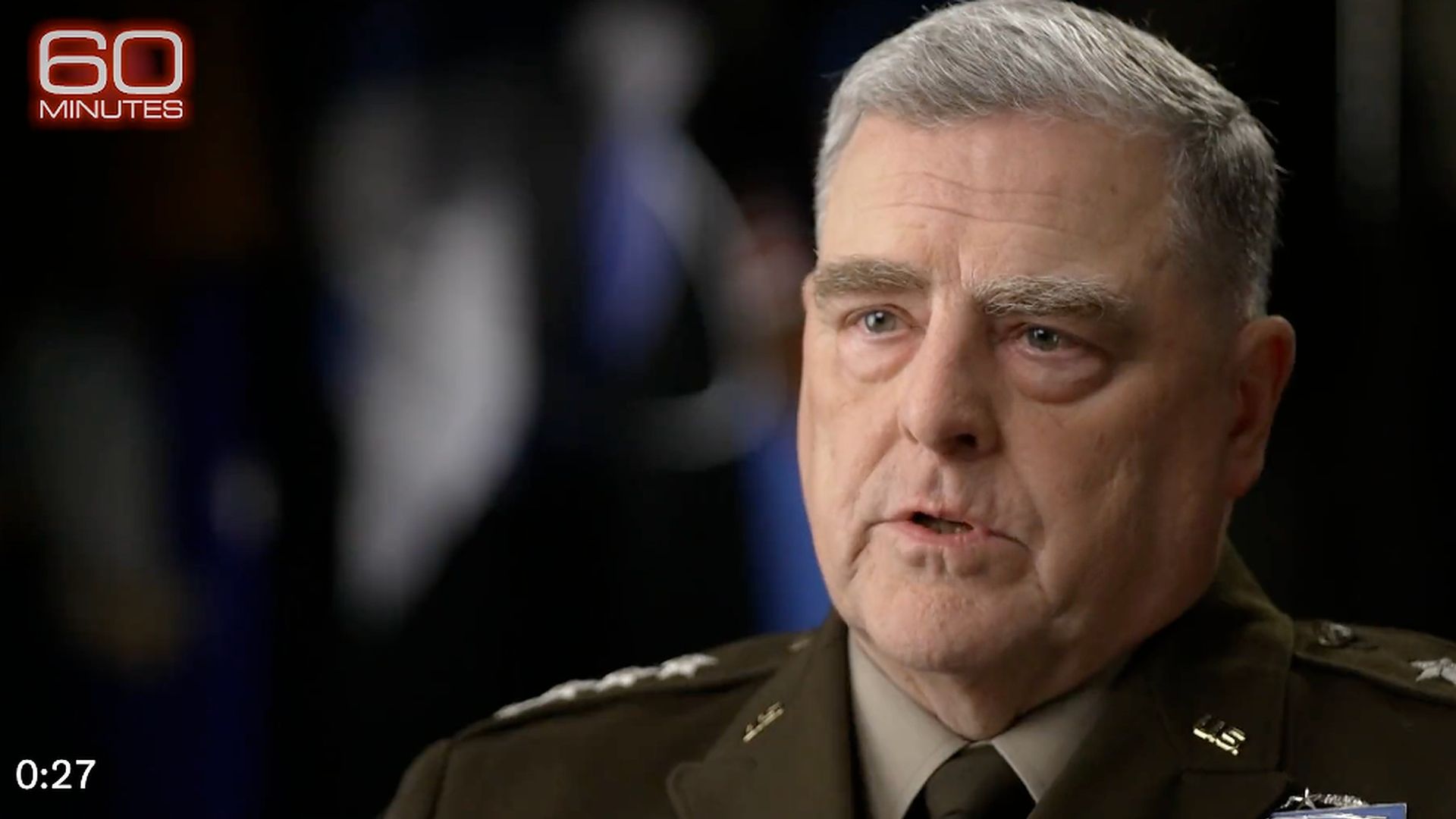 A screenshot of Joint Chiefs of Staff Chair Mark Milley on CBS' "60 Minutes."