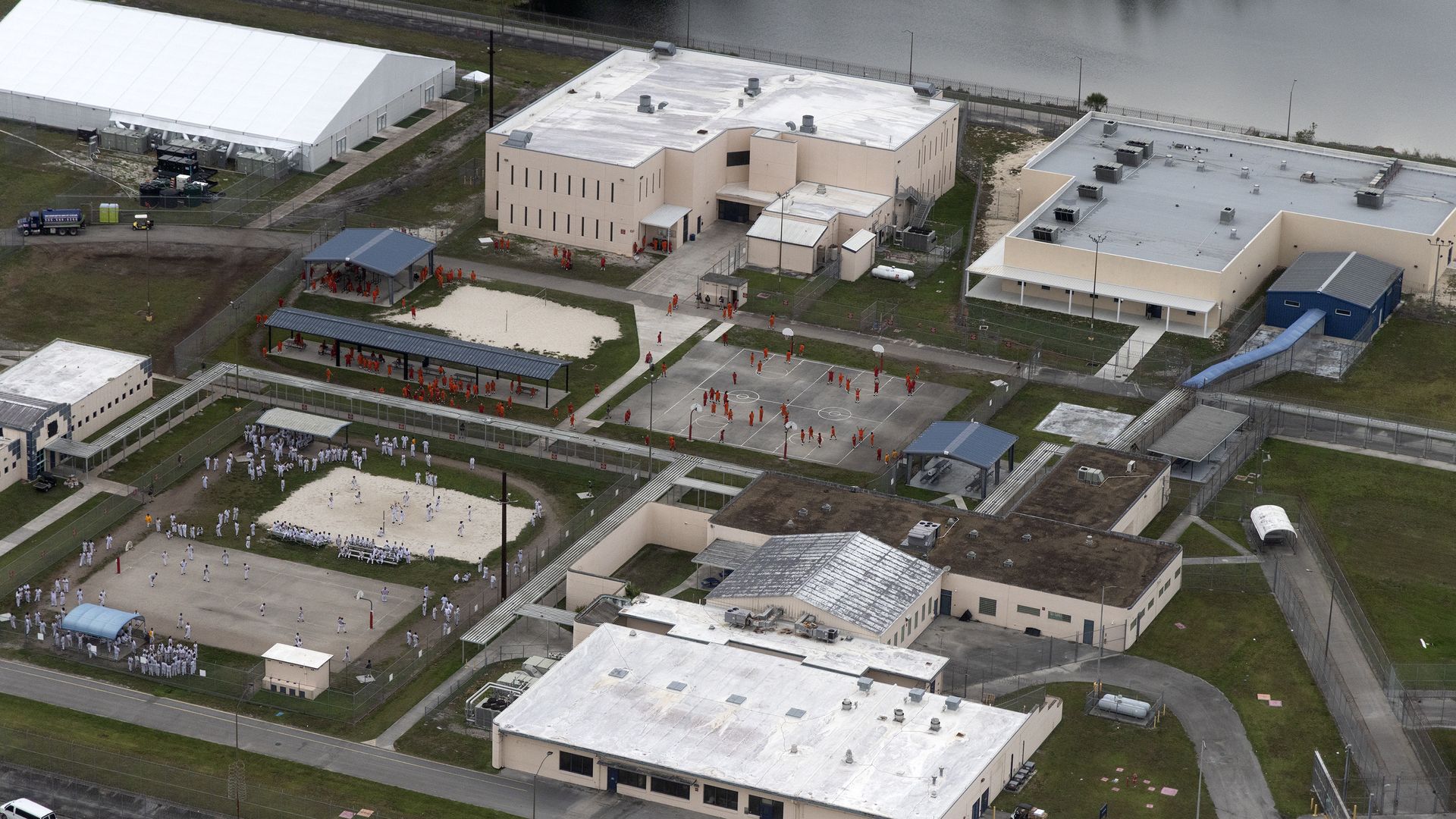 An aerial photo shows the Krome Detention Center in Florida on July 4, 2025.