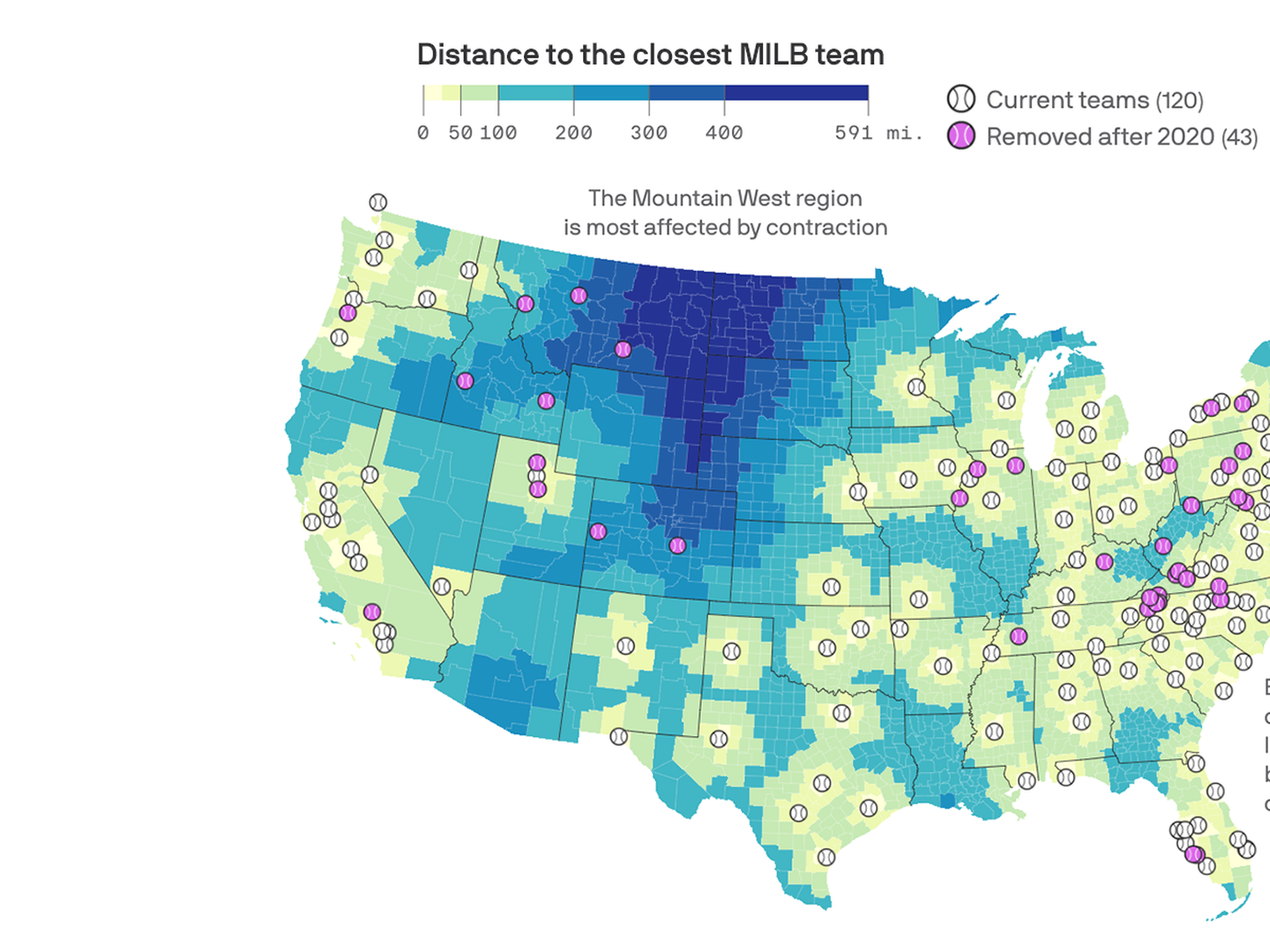 Map of Minor League baseball in 2021