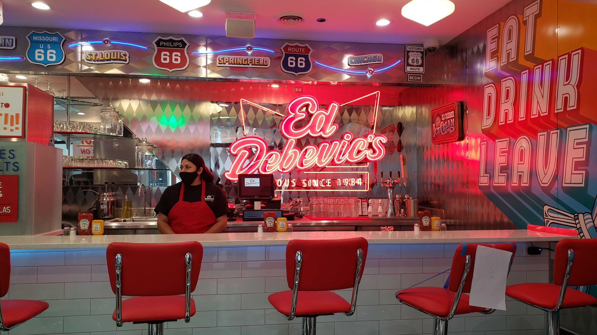 The counter at Ed Debevics restaurant. 