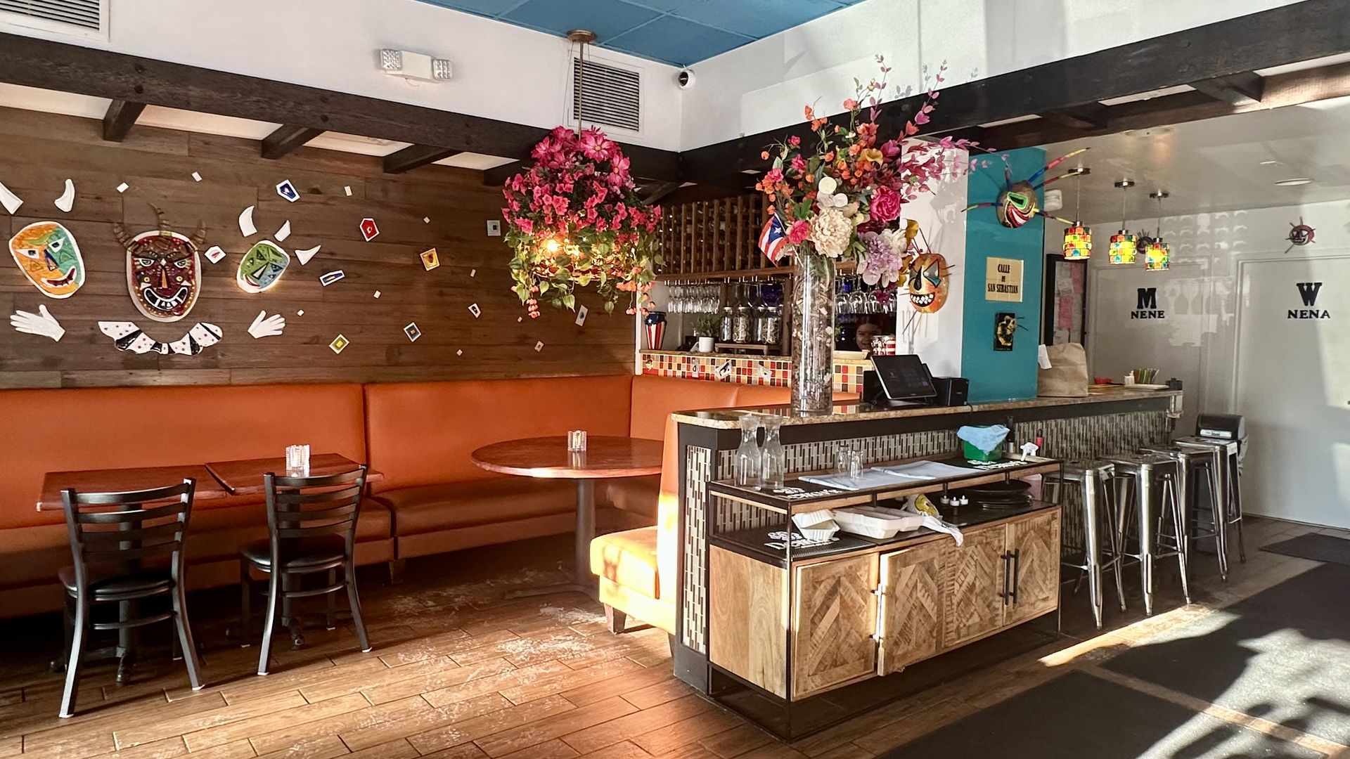The interior of Vejigantes, a Puerto Rican restaurant in Boston's South End neighborhood.