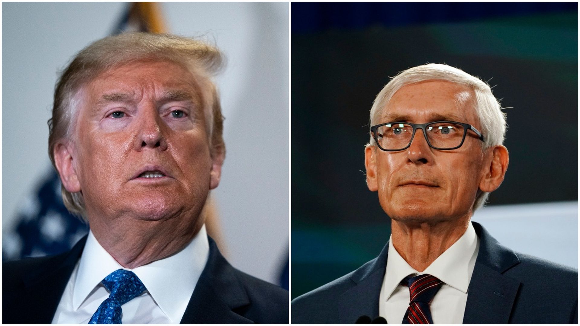 Combination images of President Trump and Wisconsin Gov. Tony Evers.