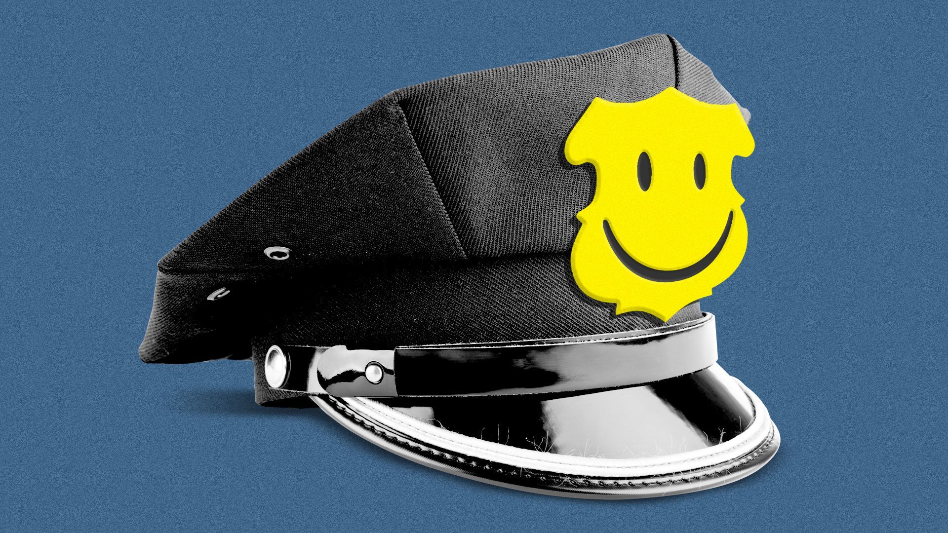 Illustration of a police hat with a smiley face on the badge.