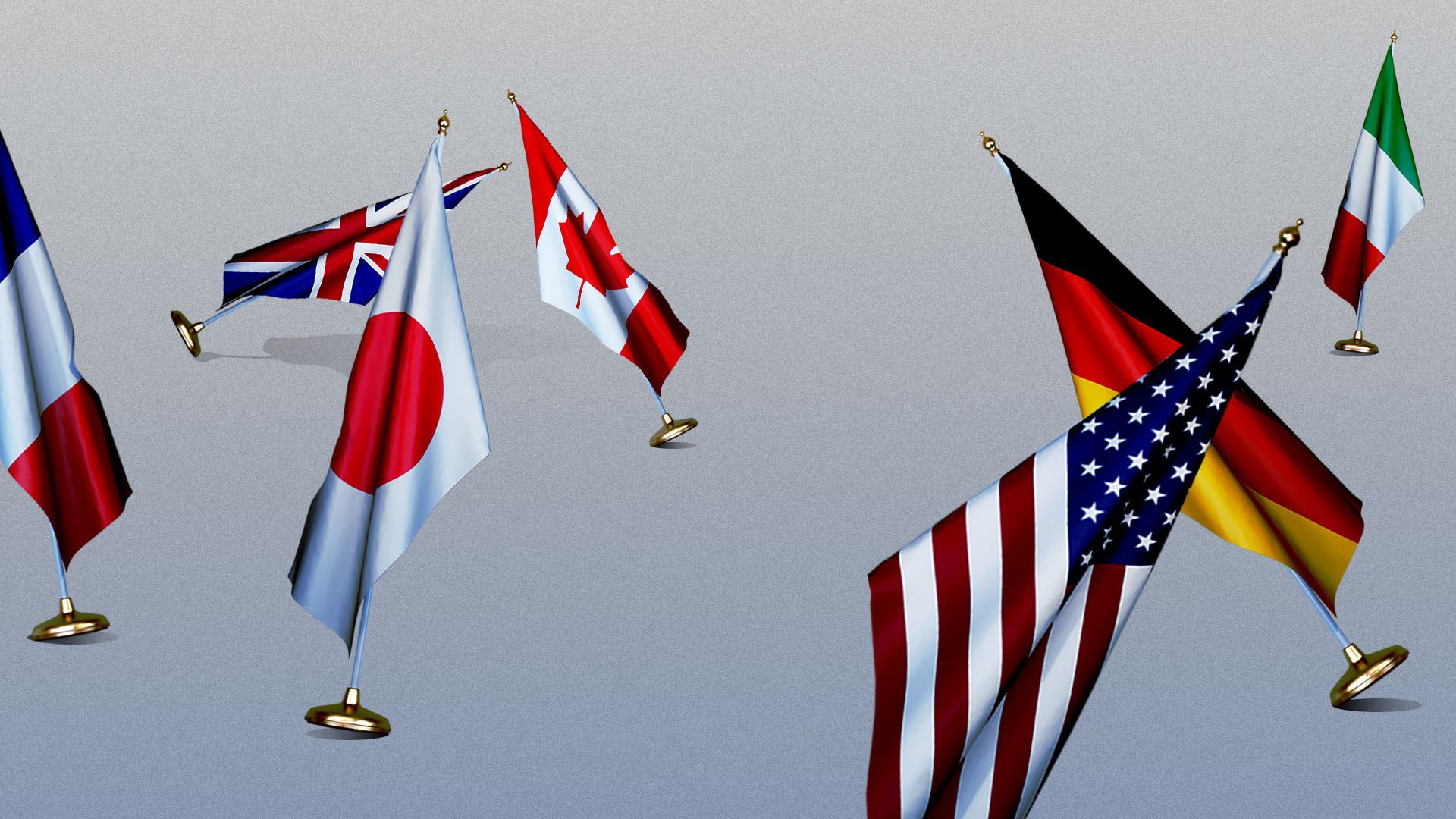Illustration of the G7 flags falling over