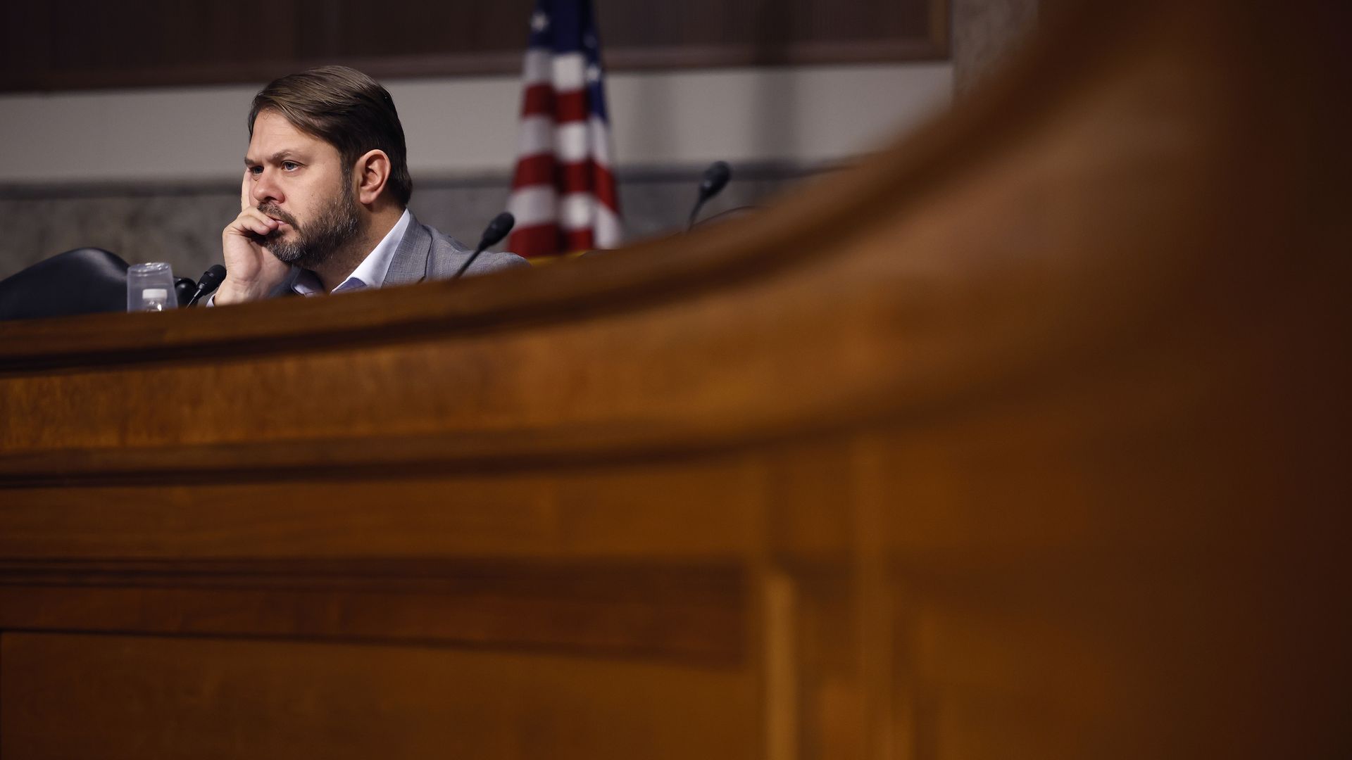 U.S. Helsinki Commission member Rep. Ruben Gallego (D-AZ) listens to testimony during a hearing about the recent rise in antisemitism and its threat to democracy in the Dirksen Senate Office Building on Capitol Hill on December 13, 2022 in Washington, DC.