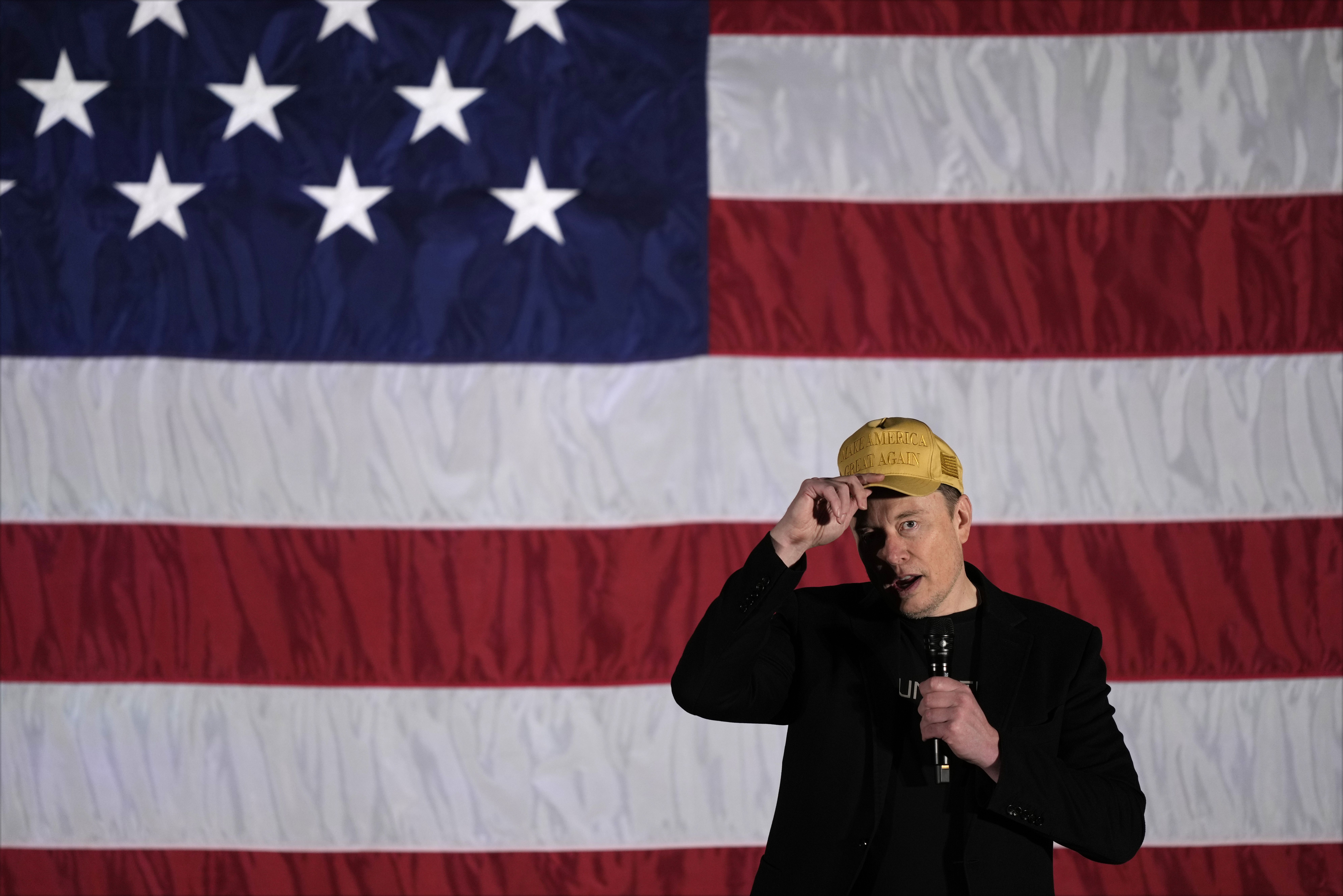 Elon Musk speaks during a rally in support of former President Trump last week in Folsom, Pa.
