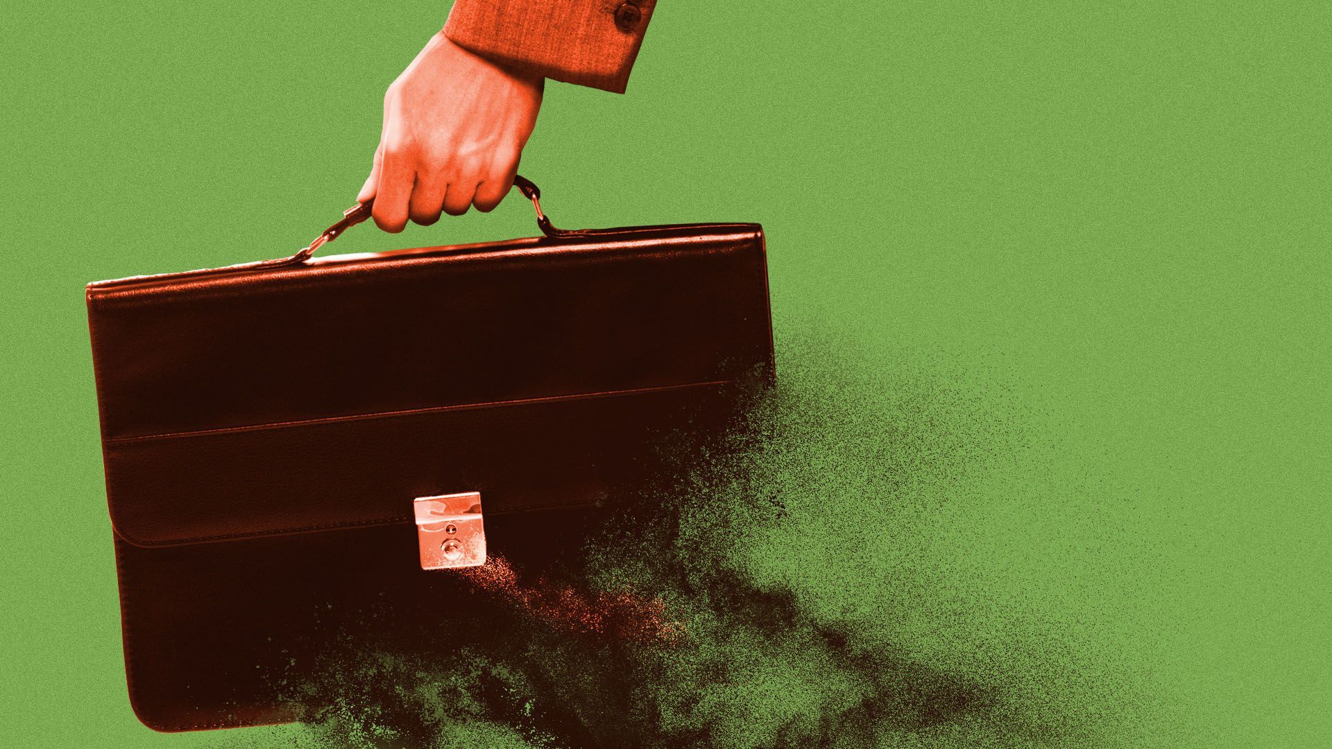 Illustration of a woman holding an eroding briefcase