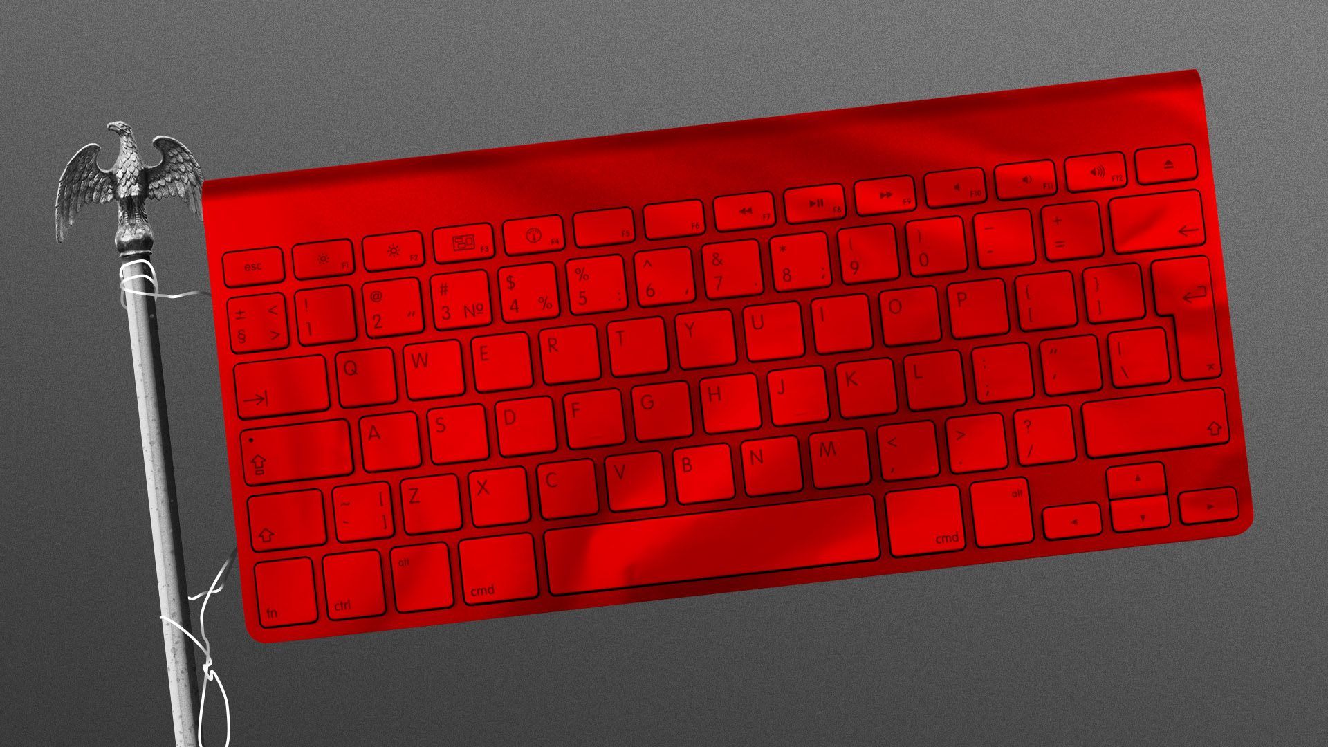 Illustration of a flagpole with a flag shaped like a keyboard