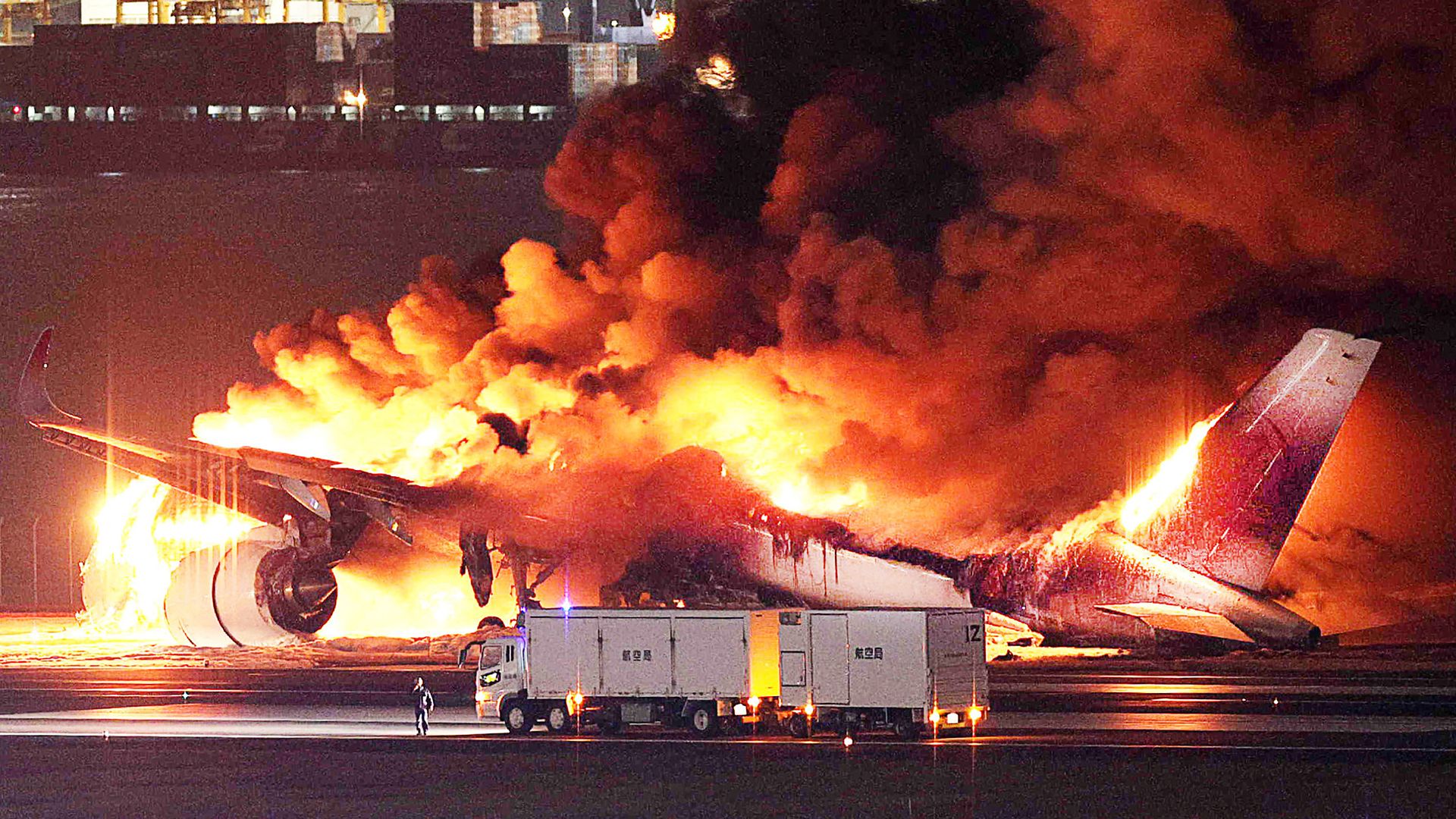 Japan Airlines flight engulfed in flame on Tokyo tarmac