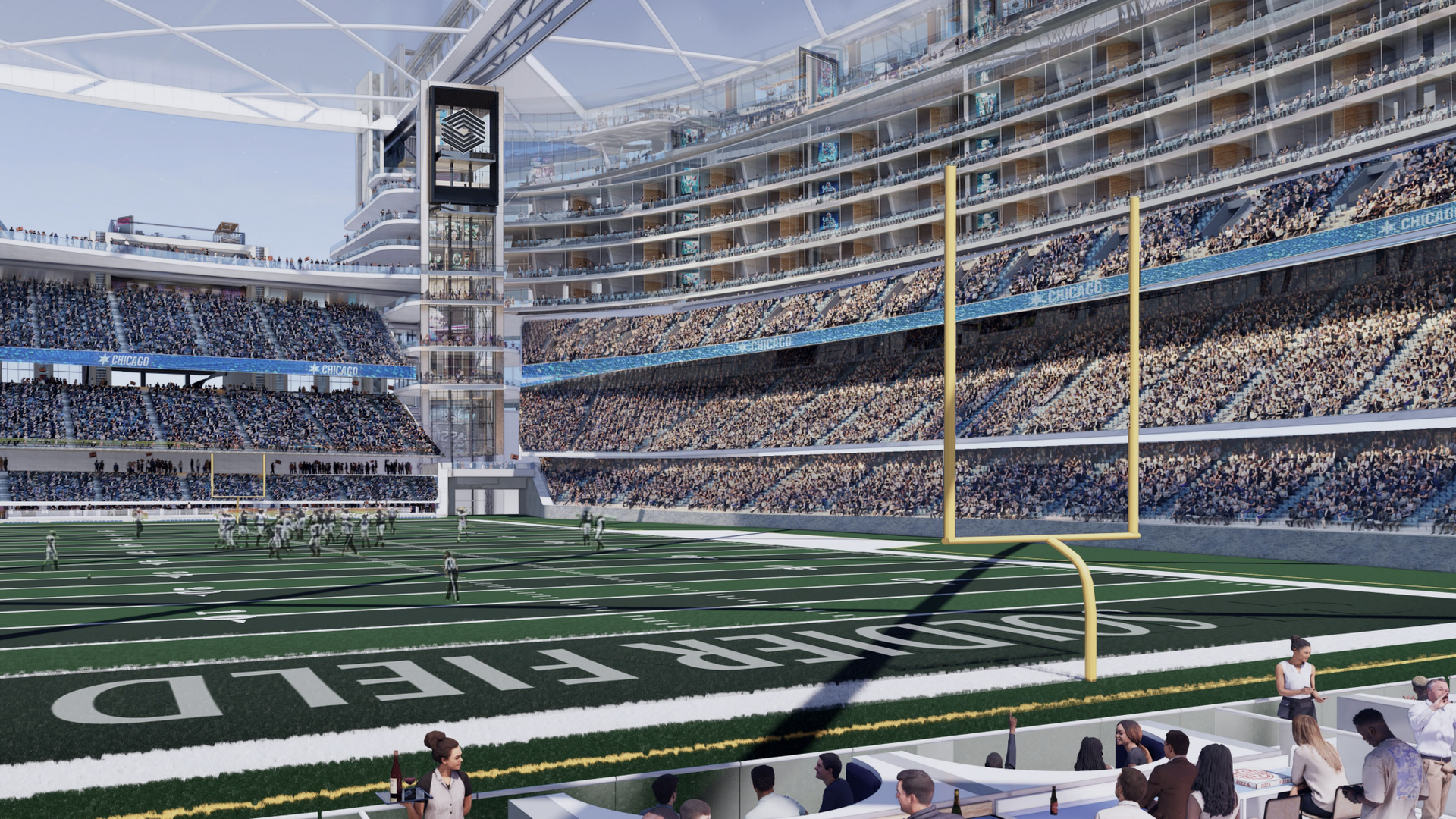 Rendering of of a domed football stadium 