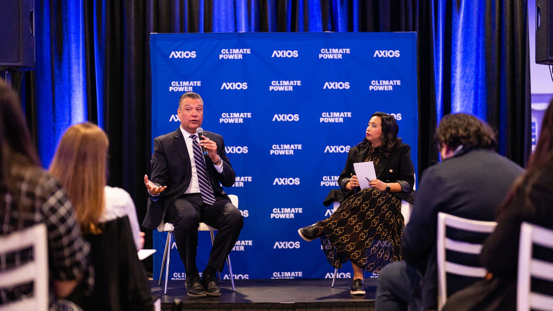 Sen. Alex Padilla talking with Axios’ Astrid Galván.