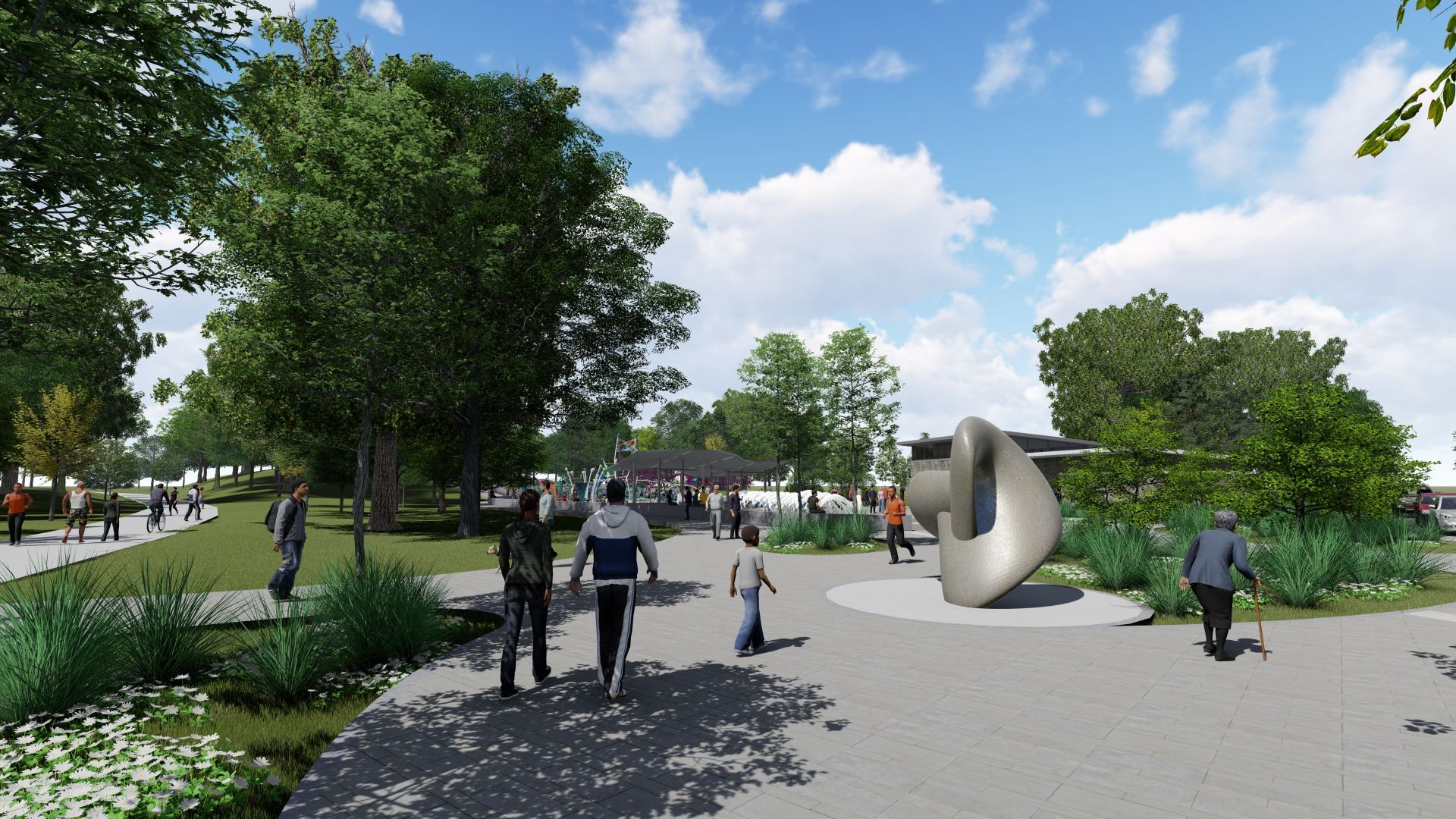 A rendering of the plaza entry that will be constructed at Enota Park.