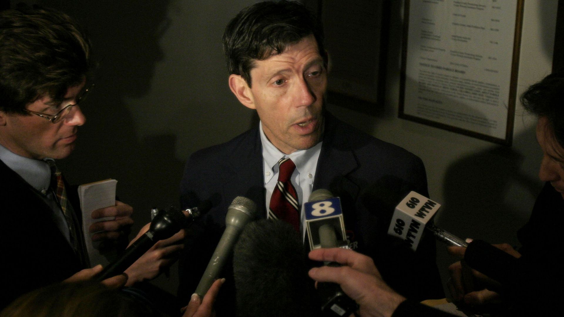 Former Franklin County Prosecutor Ron O'Brien is seen answering reporters' questions.