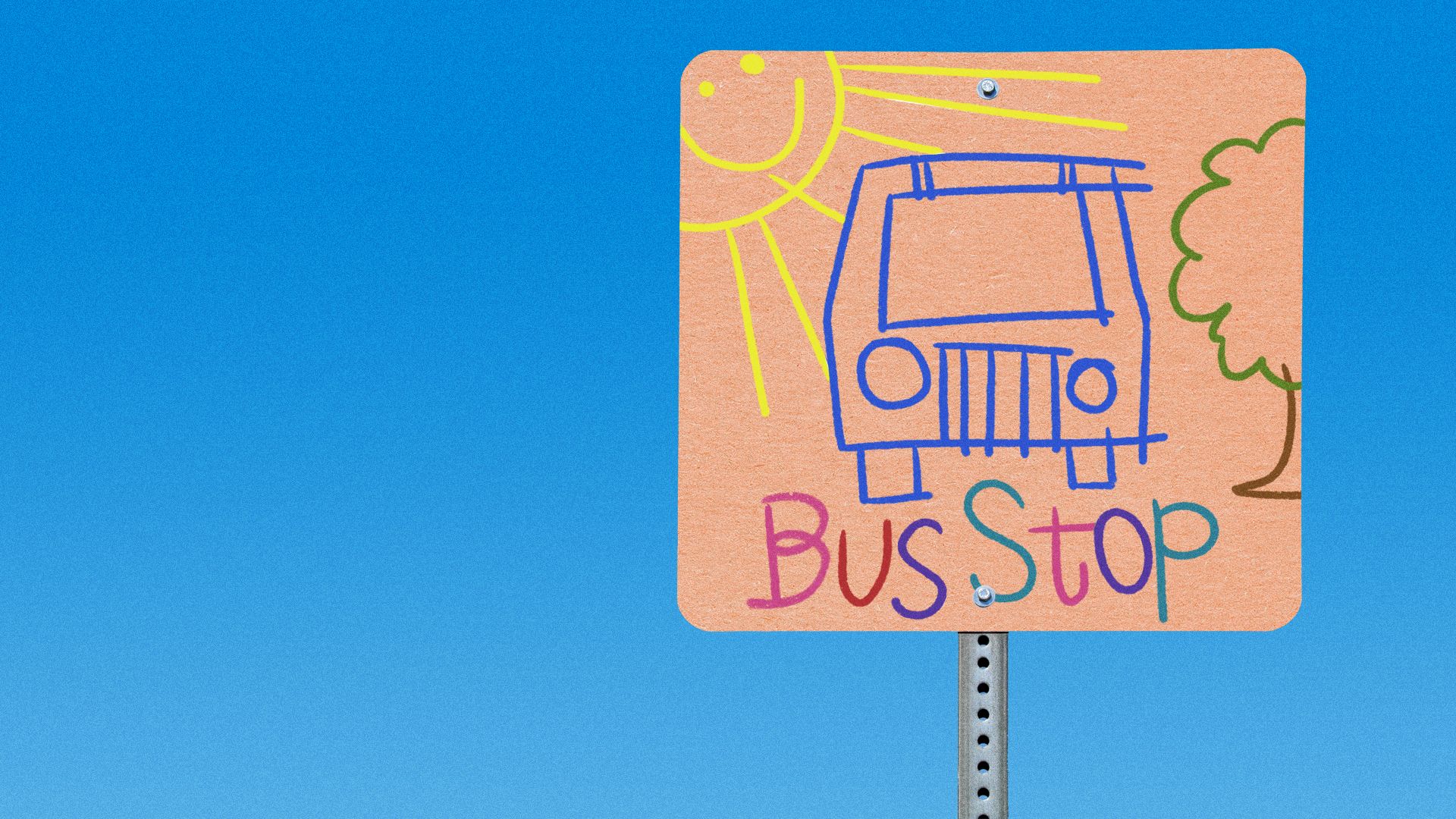 Illustration of a child's drawing of a Bus Stop sign.