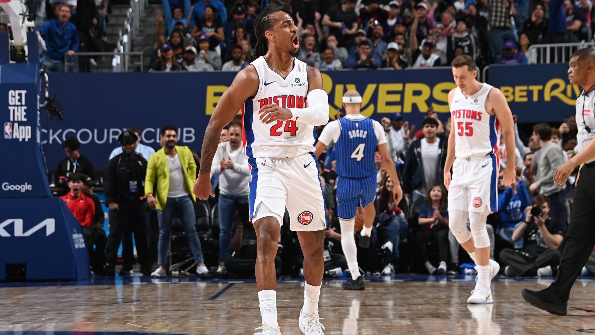 Unsung hero Daniss Jenkins, who had 16 points, celebrates during Sunday's win. 