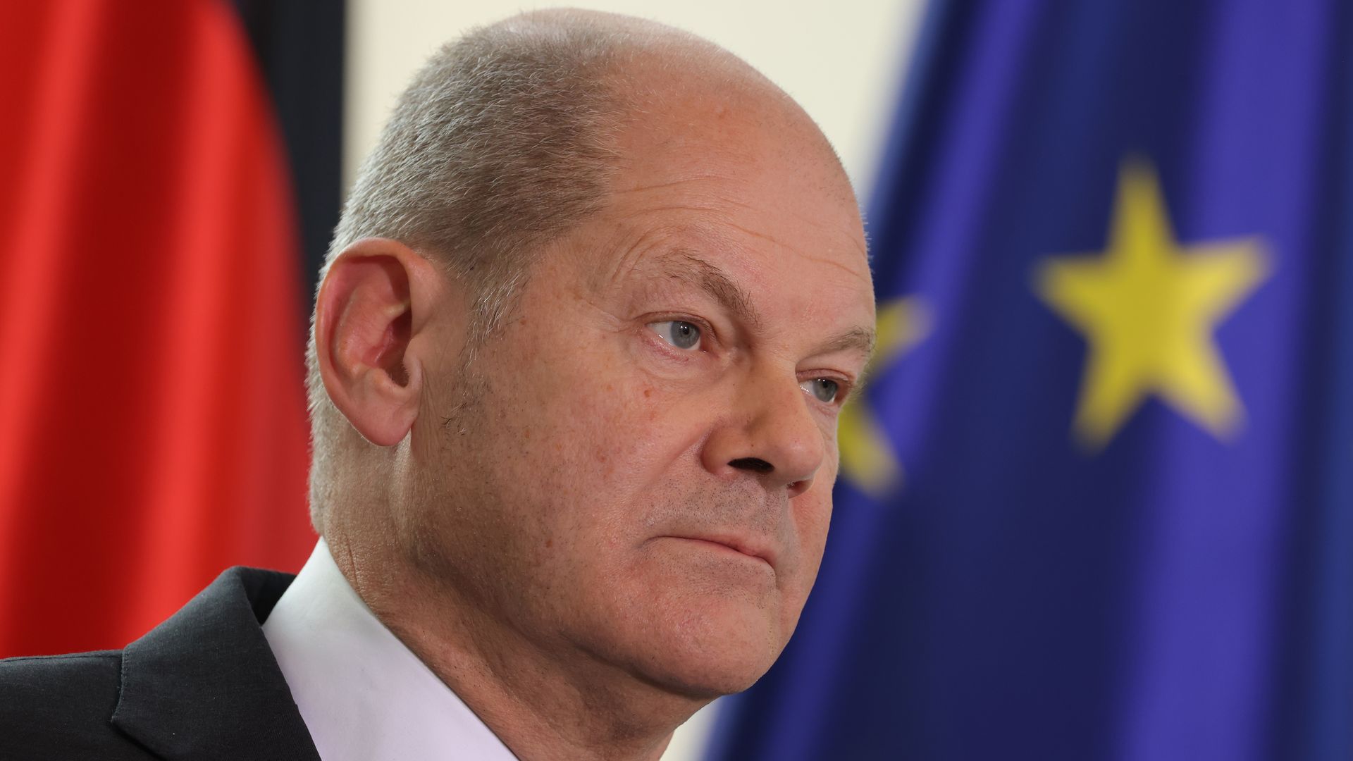 German Chancellor Olaf Scholz speaks to the media