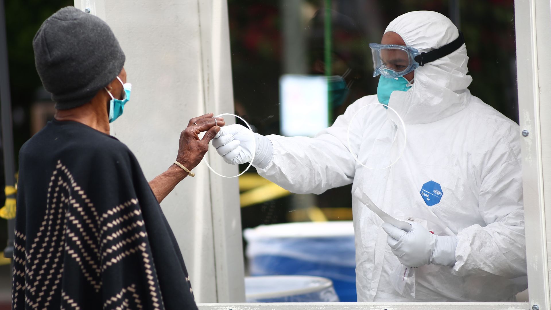 A LAFD doctor tests the homeless population in Skidrow during the coronavirus pandemic