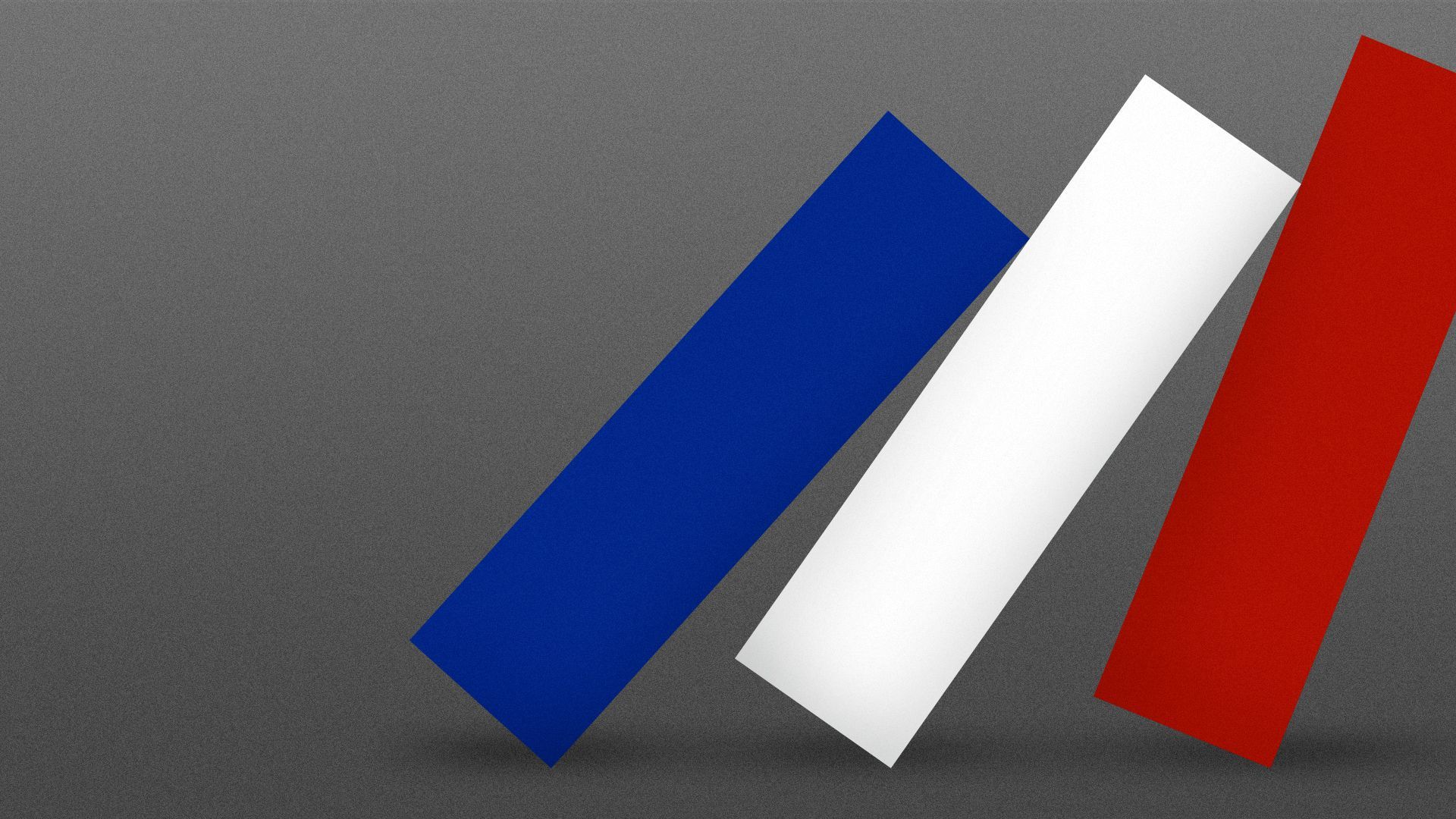 an illustration of the bands of the french flag falling over like dominoes