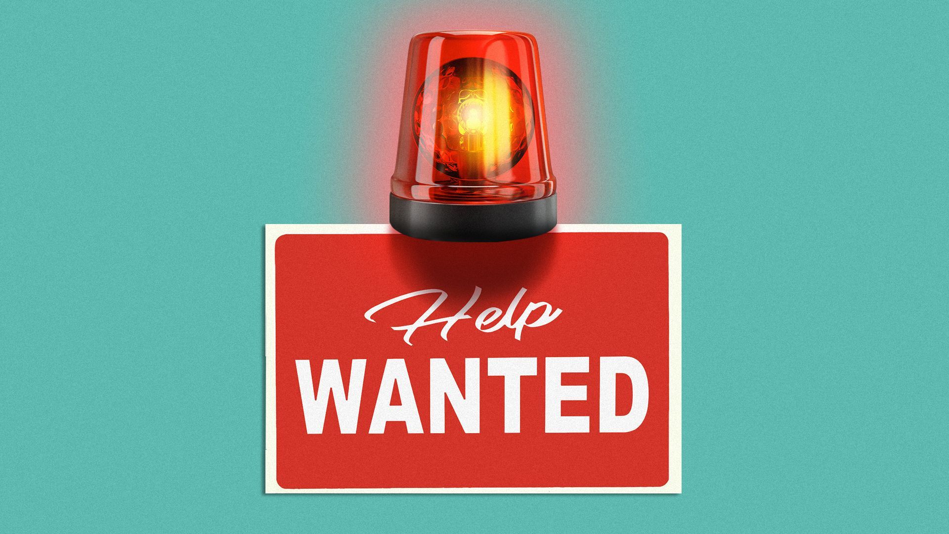Illustration of a police light on top of a "Help Wanted" sign.