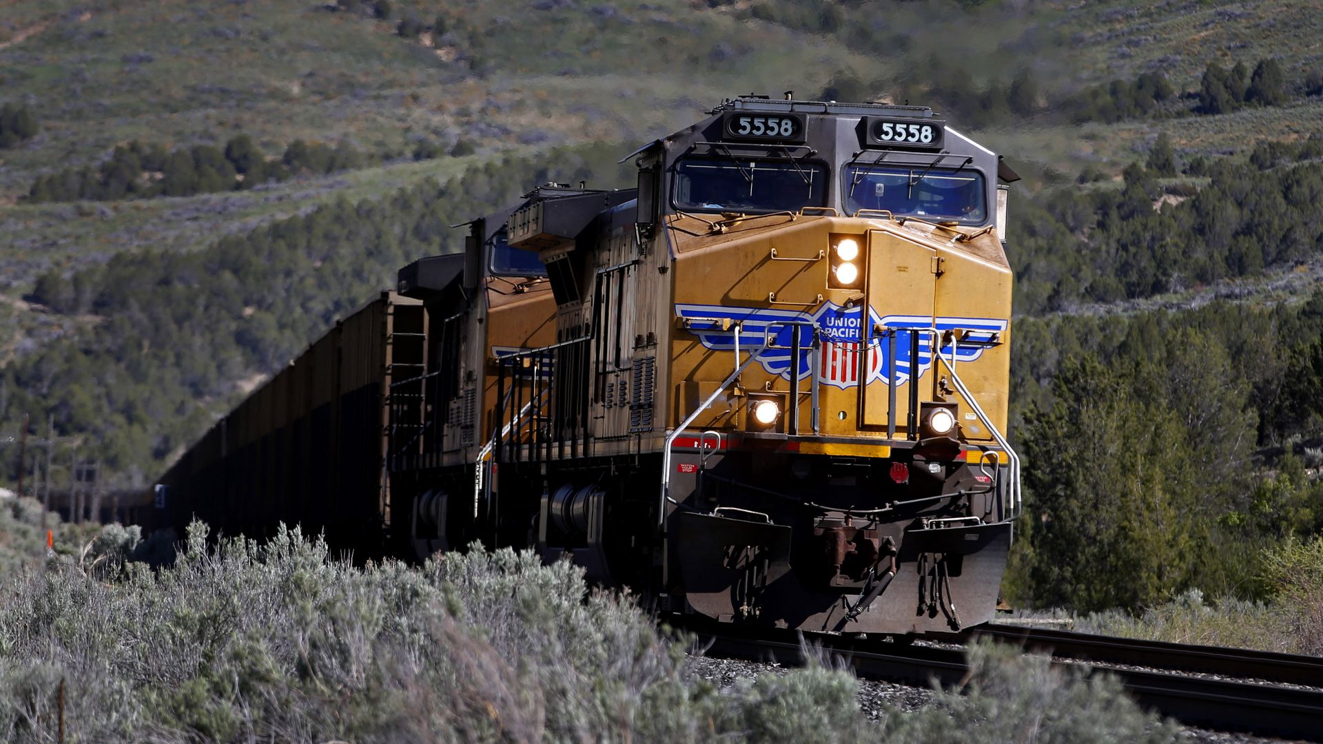 A Union Pacific Corp. train transports coal in Spanish Fork, Utah, U.S., on Friday, June 3, 2016. A sharp movement down in coal prices could provide some downside to gas consumption in the power sector, according to Energy Aspects. Photographer: George Frey/Bloomberg via Getty Images