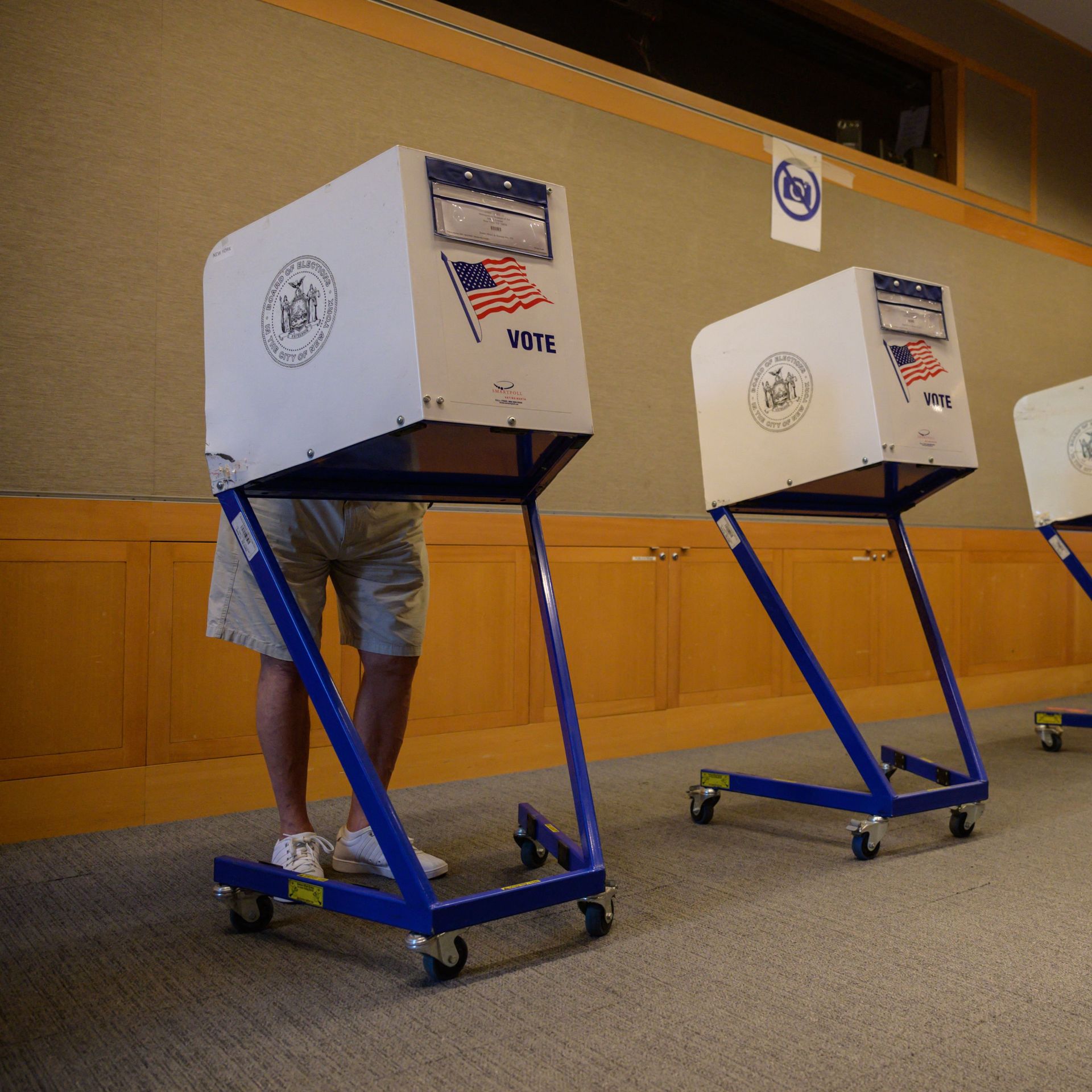 A photo of voting booths.