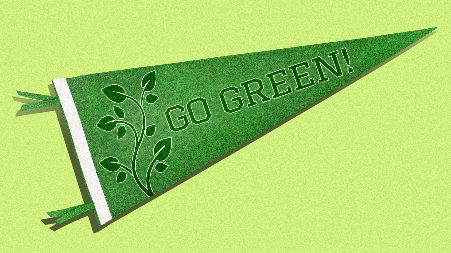 Illustration of a college pennant with a plant logo and the words "Go Green!".