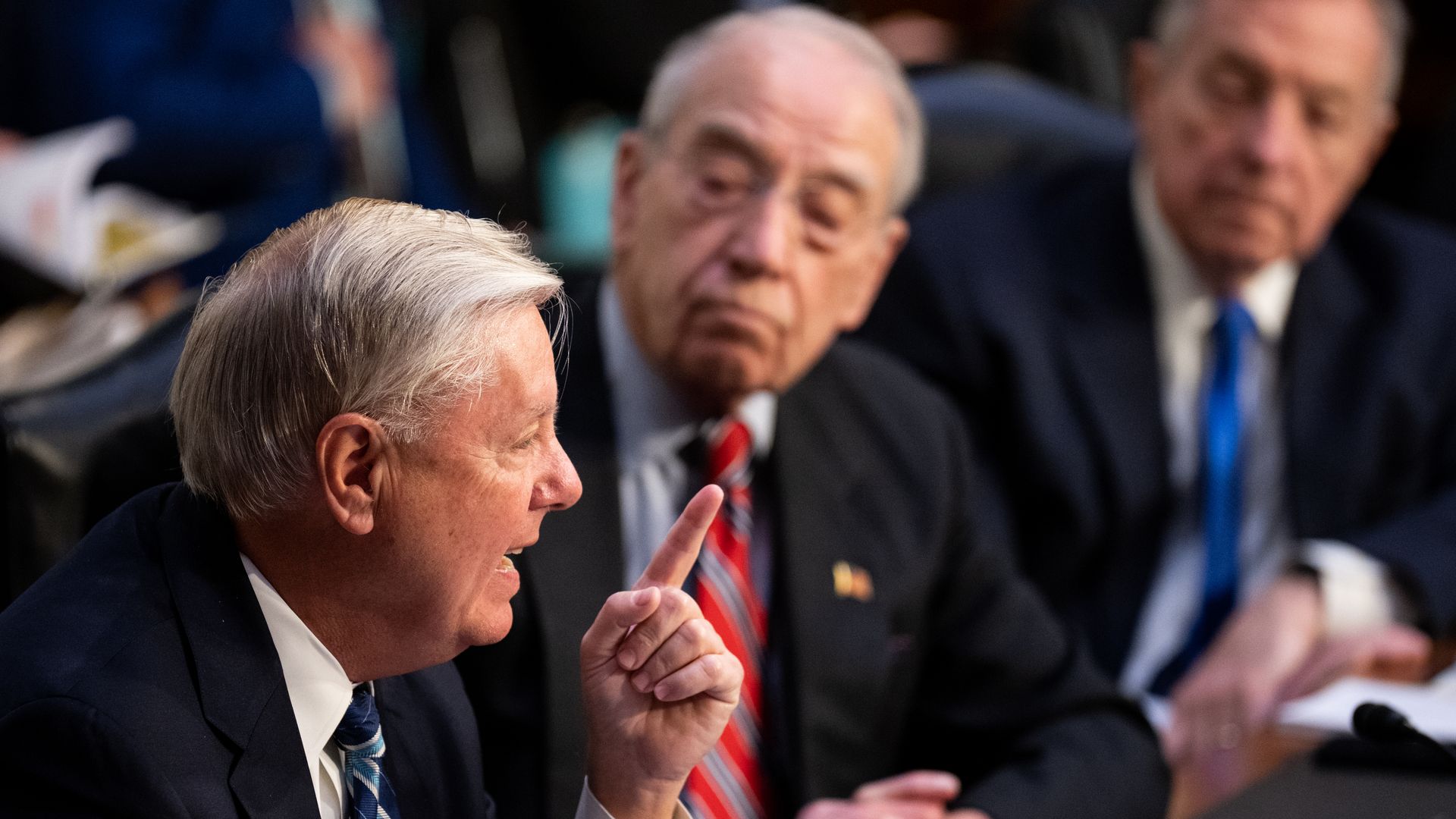Sen. Lindsey Graham, R-S.C., makes his opening statement as ranking member Sen. Chuck Grassley, R-Iowa listens during a Senate Judiciary Committee markup