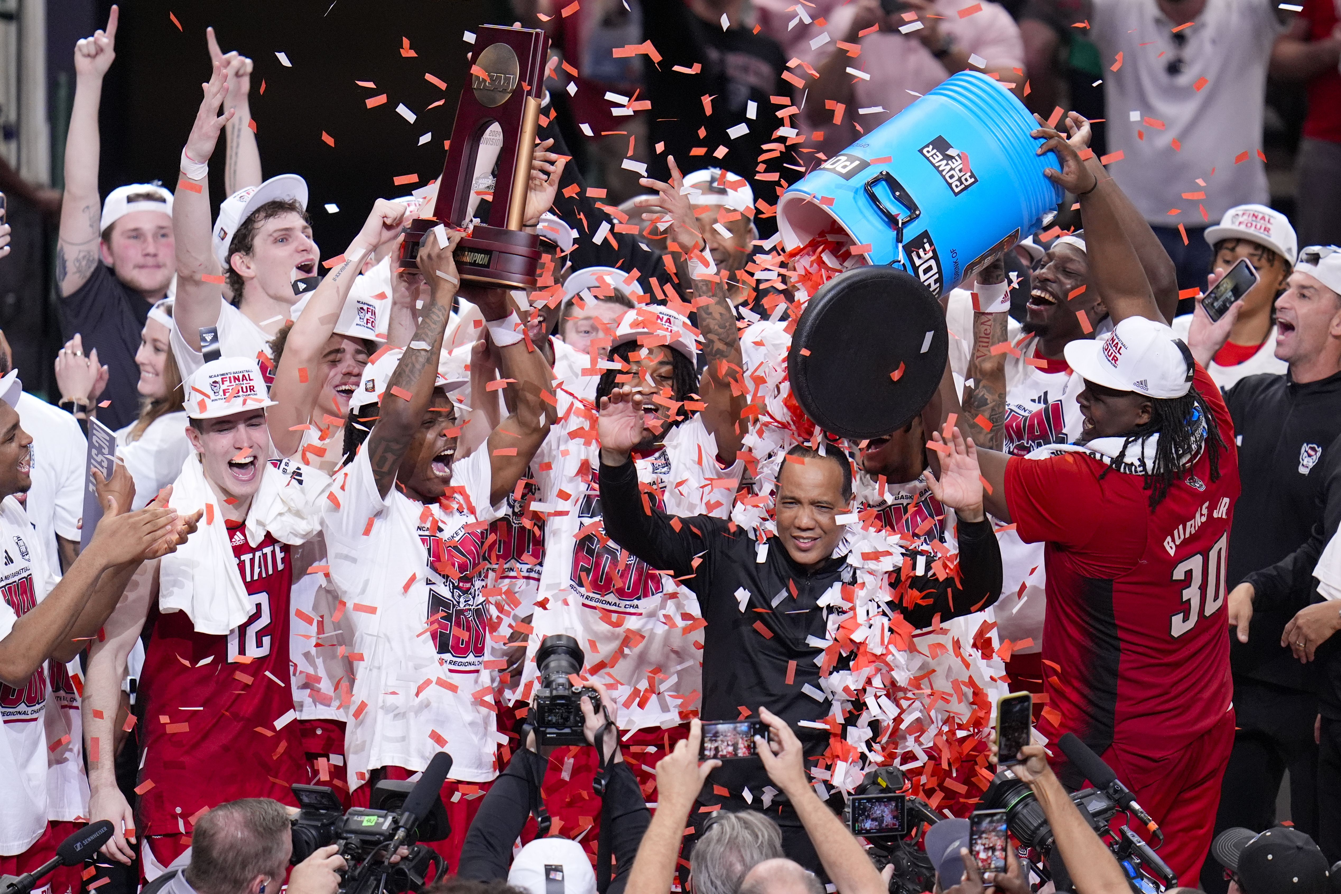 North Carolina State celebrates after reaching the Final Four yesterday.