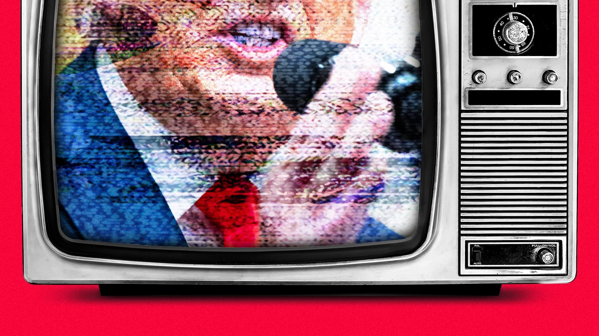 Photo illustration of an old television featuring an scrambled image of President Trump 