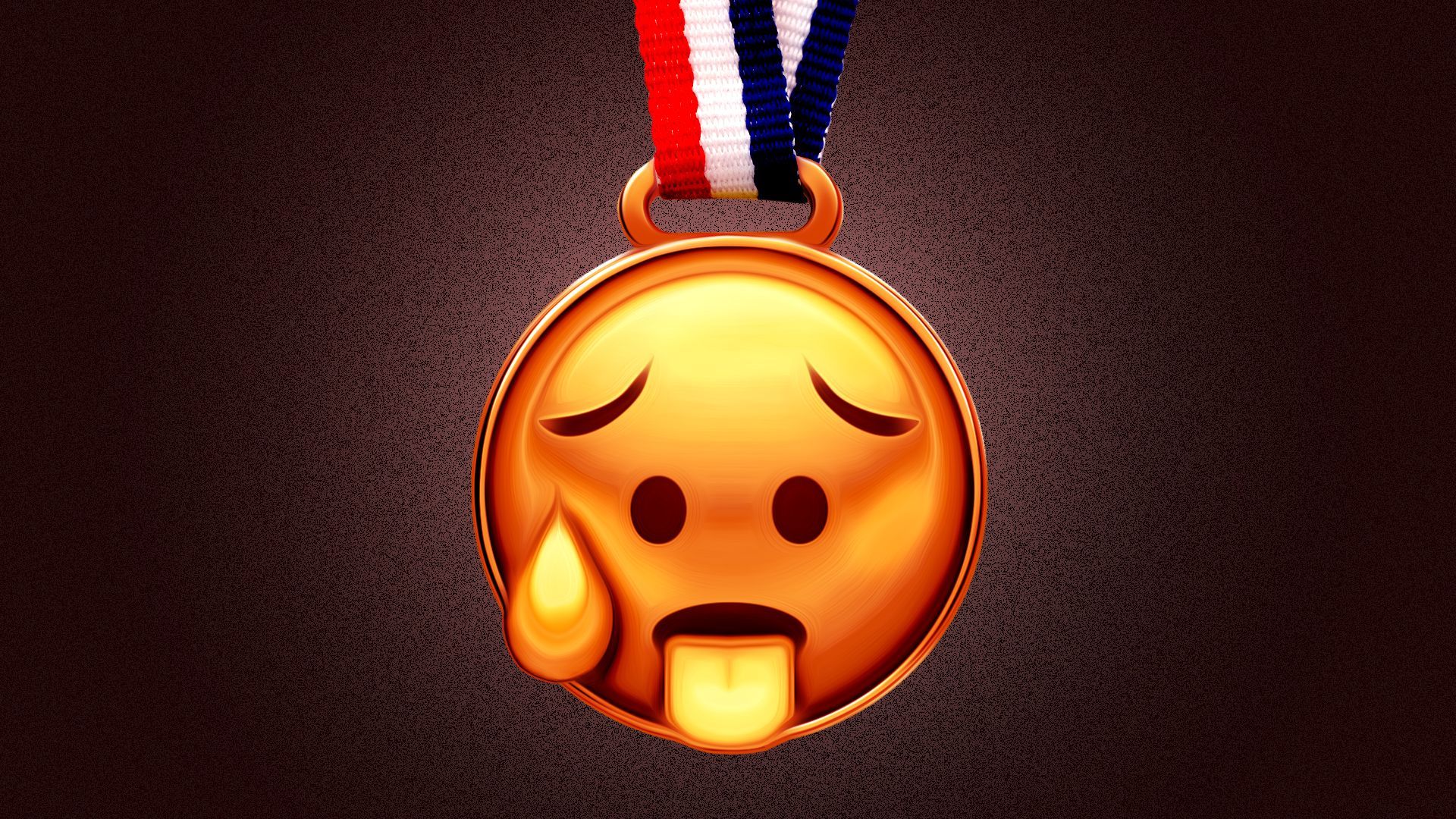 Illustration of a gold medal with a hot emoji face
